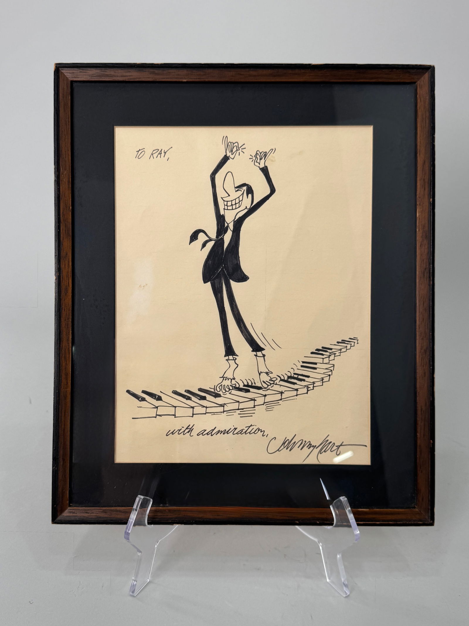 Signed Illustration by Johnny Hart: Signed drawing by cartoonist Johnny Hart (American, 1931-2007). Made out "To Ray, with admiration". Frame dimensions: 14 5/8 x 12 1/8 inches. Sight dimensions: 11 x 8 1/4 inches.