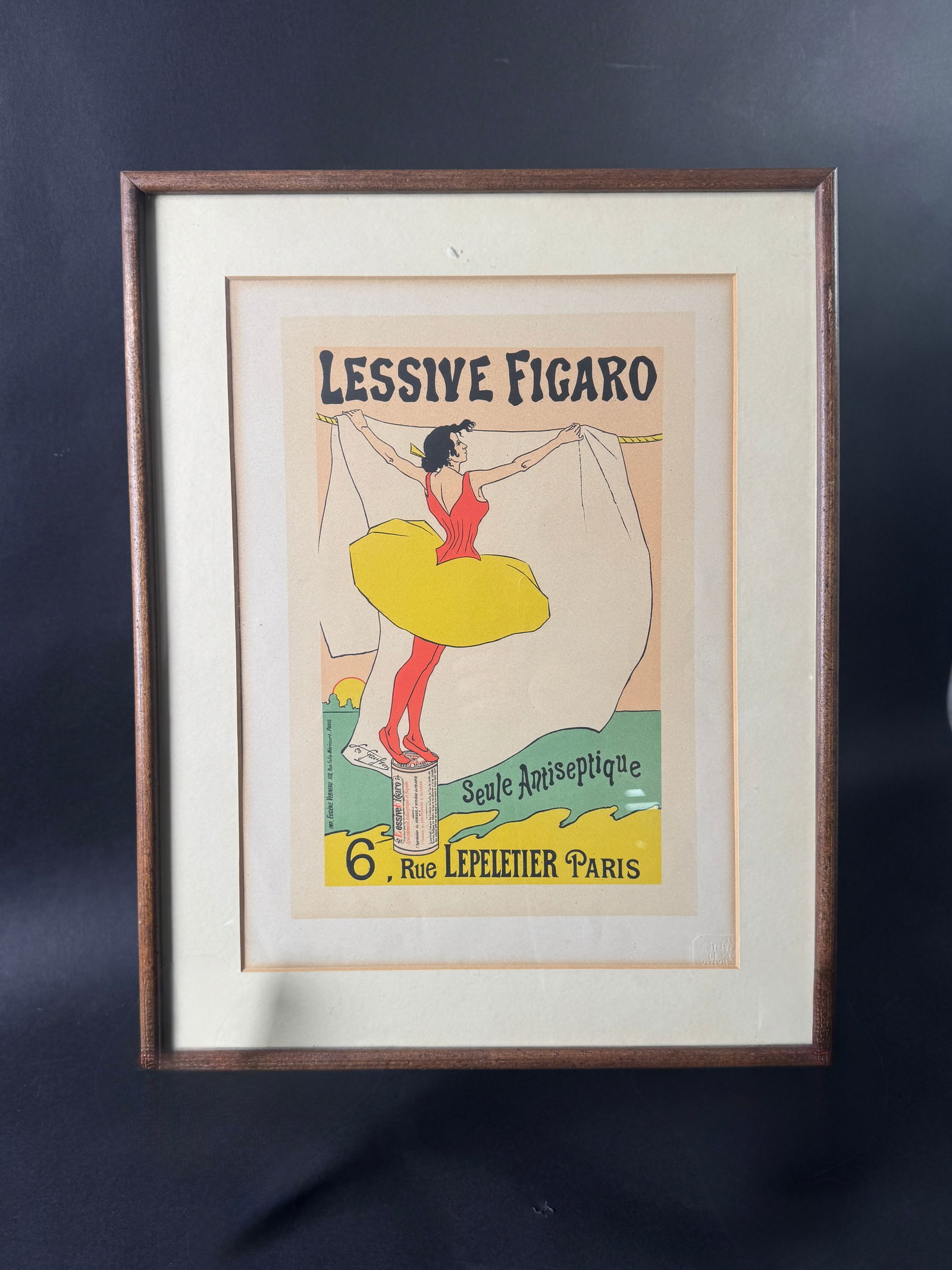 Lessive Figaro Print, Framed: Framed print 'Lessive Figaro' by Leo Gausson. Frame dimensions: 17 x 13.5 inches. Print dimensions: 13 x 9.5 inches. Embossed stamp lower-right.