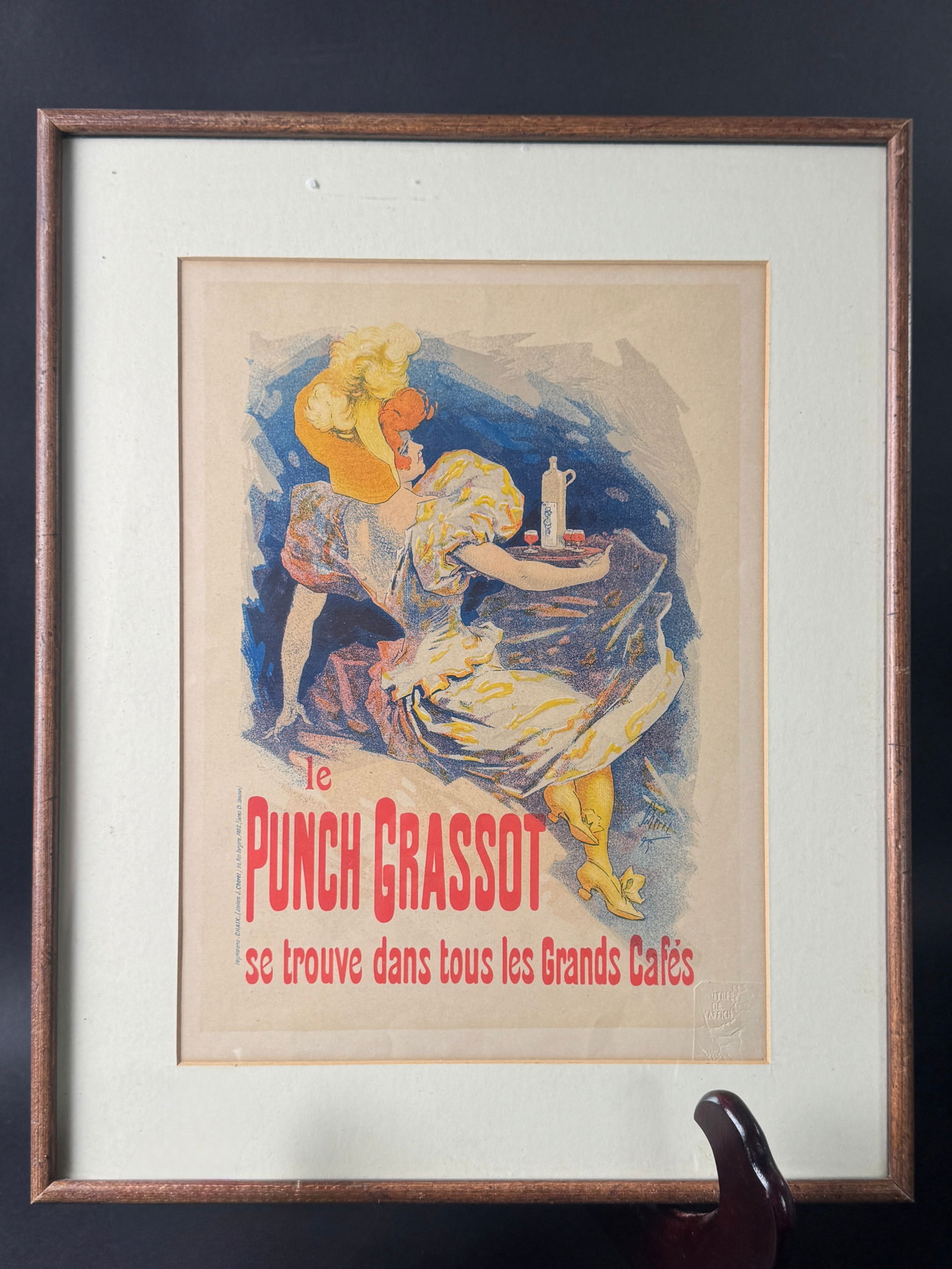 Le Punch Grassot Vintage Poster: Vintage poster advertising Le Punch Grassot, featuring a woman in a dress. Framed and matted. Dimensions: 18.5" x 15". Embossed stamp lower right.