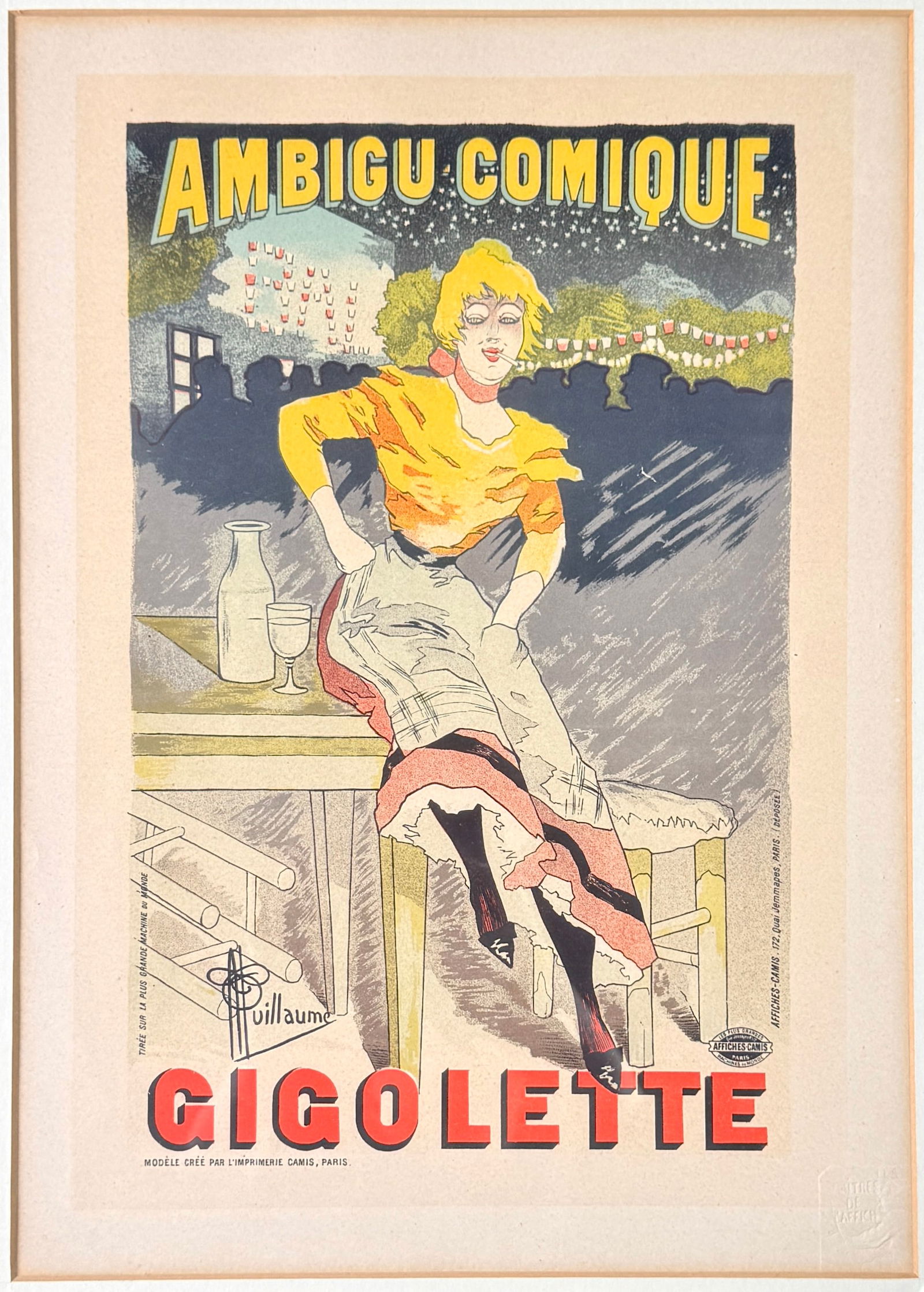 AmbigÃº Comique Gigolette Print, Framed: Framed print - "Ambigú Comique Gigolette." Frame dimensions: 19 x 15 inches. Print dimensions: 14 x 10 inches. Embossed stamp lower-right.