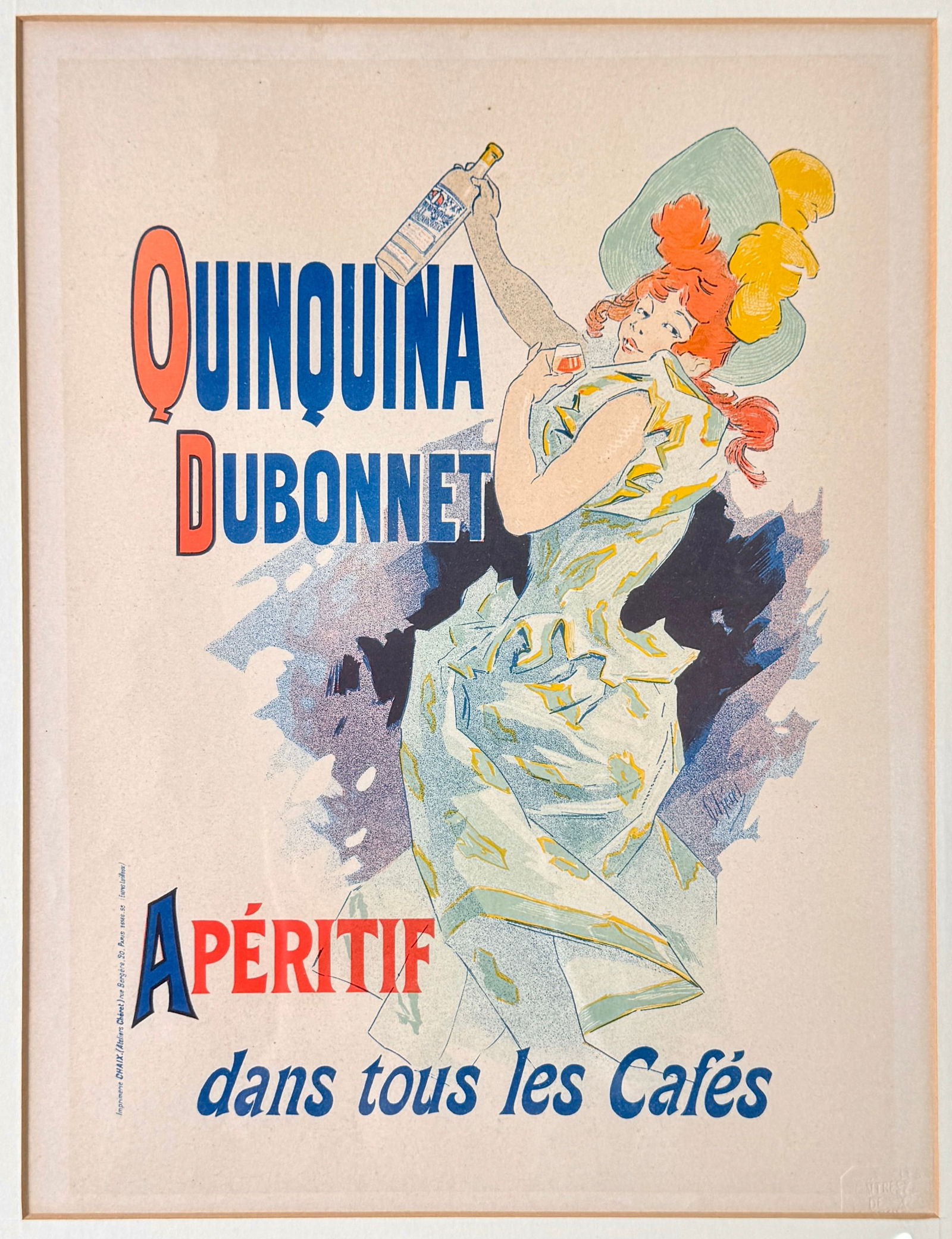 Quinquina Dubonnet Aperitif Print: Framed Quinquina Dubonnet Aperitif print. Frame dimensions: 18 x 15 inches. Print dimensions: 13 x 10 inches. Embossed stamp lower-right.