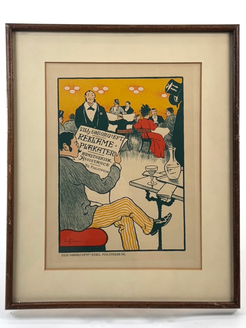 Paul Fischer Color Lithograph, Framed: Framed color lithograph print by Paul Fischer. Frame: 17.75 x 13.75 inches. Print: 13 x 9.5 inches.