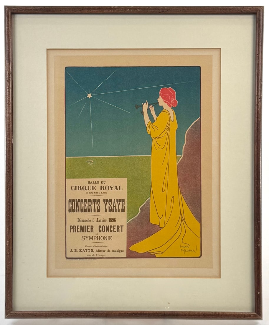 Concerts Ysaye, Cirque Royal, Vintage Print: Vintage print advertising Concerts Ysaye at the Cirque Royal. Framed and matted. Frame dimensions: 18 x 15 inches; print dimensions: 13 x 10 inches. Embossed stamp lower-right.