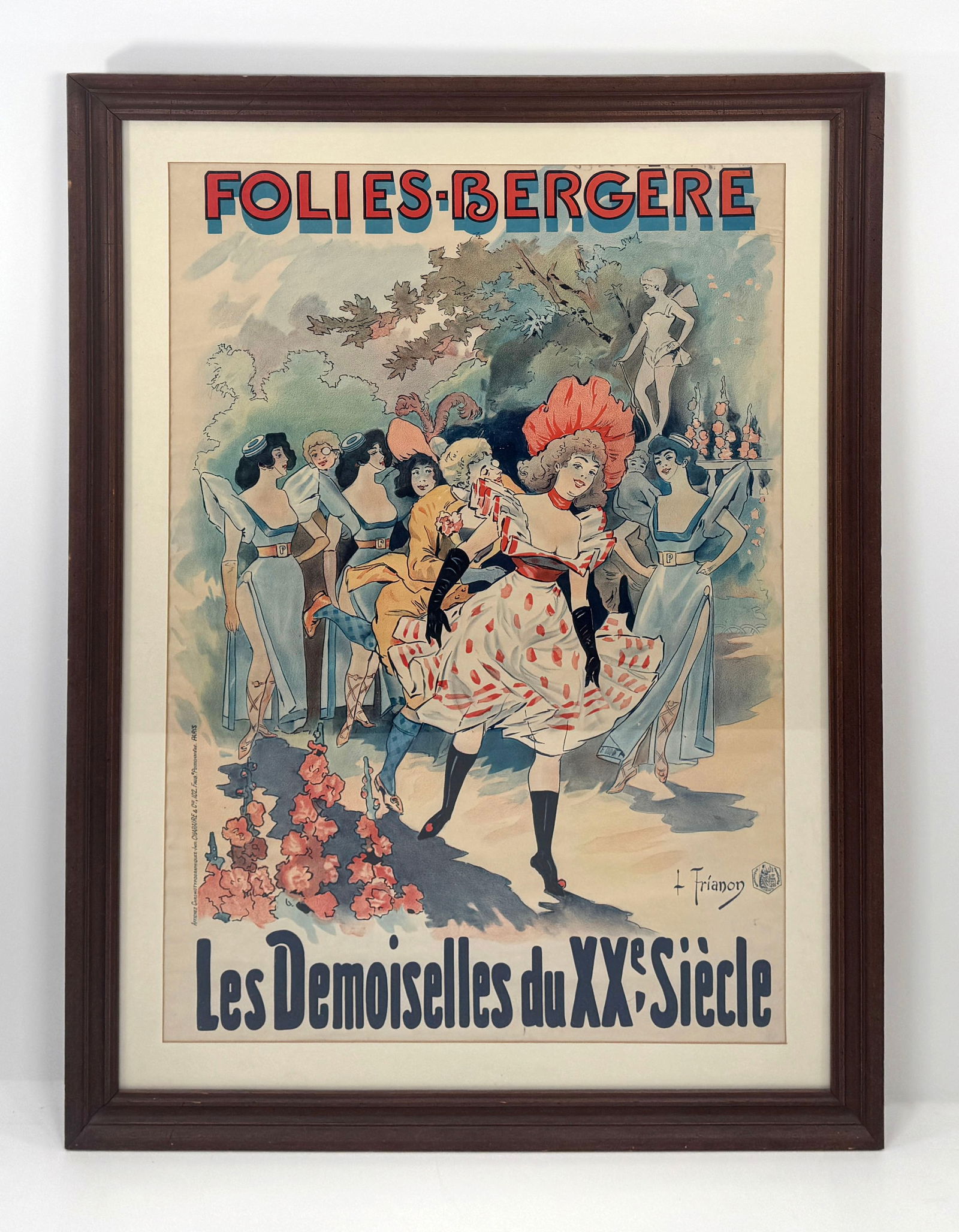 Folies-Bergere 'Les Demoiselles du XX Siecle' Framed Print: Framed print of 'Folies-Bergere Les Demoiselles du XX Siecle', by Louis Trinquier-Trianon.Frame Dimensions: 43.5 x 32 inchesSight Dimensions: 36.25 x 24.5 inches. 