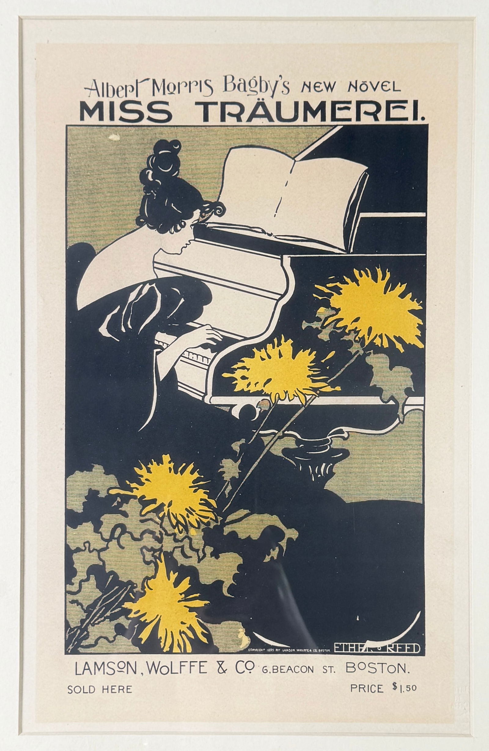 Miss Traumerei Poster, Lamson, Wolffe & Co.: Framed poster for 'Miss Traumerei' by Albert Morris Bagby, published by Lamson, Wolffe & Co. Frame: 19.25 x 14.25 inches; Print: 14.5 x 9.25 inches. Embossed stamp lower-right.