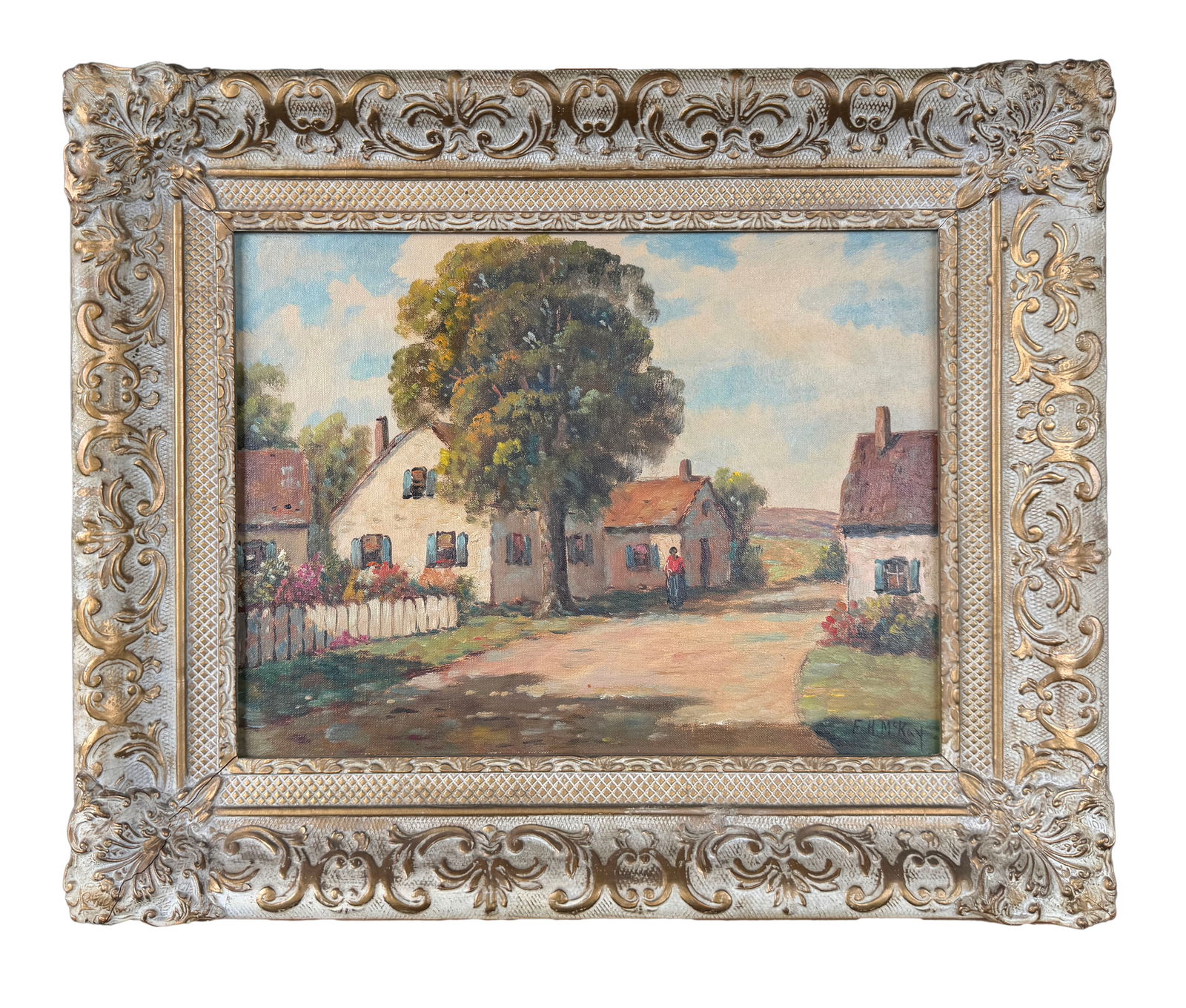 "Maine Road" Oil on Canvas - Frances H. McKay: Oil on canvas painting titled "Maine Road" by Frances H. McKay (1911-2001), signed lower right. Title and signature also on reverse.Frame Dimensions: 18" x