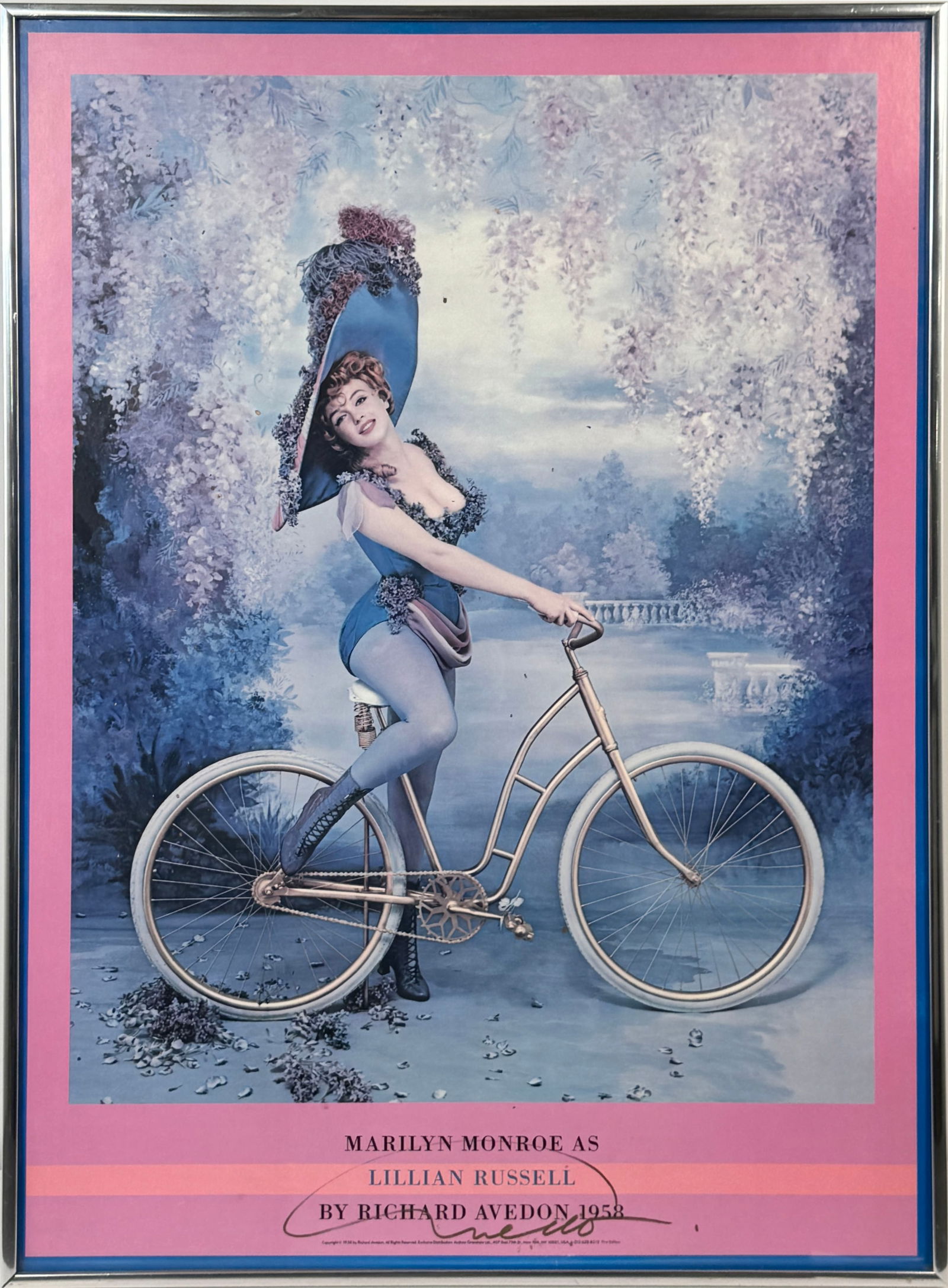 Signed Richard Avedon Poster- 'Marilyn Monroe as Lillian Russell': Signed print of Marilyn Monroe as Lillian Russell by Richard Avedon, 1958. Dimensions: 28.25 x 20.25 inches.