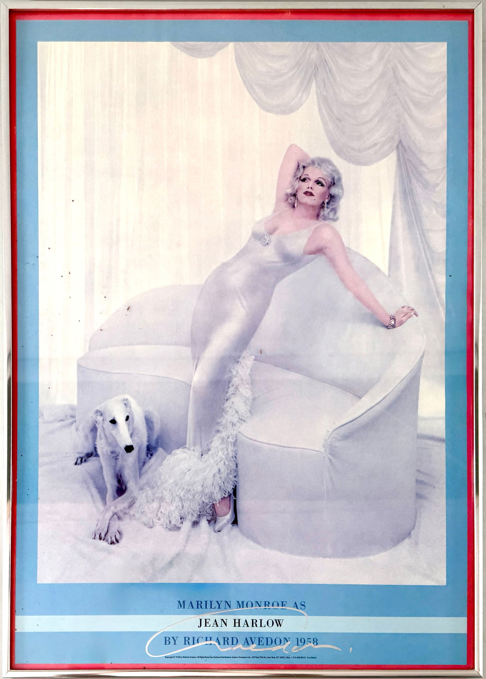 Signed Richard Avedon Poster- 'Marilyn Monroe as Jean Harlow': Richard Avedon (American, 1923-2004), "Marilyn Monroe as Jean Harlow, 1958", print, framed, 28 1/4 x 20 1/4 inches. Signed in plate.