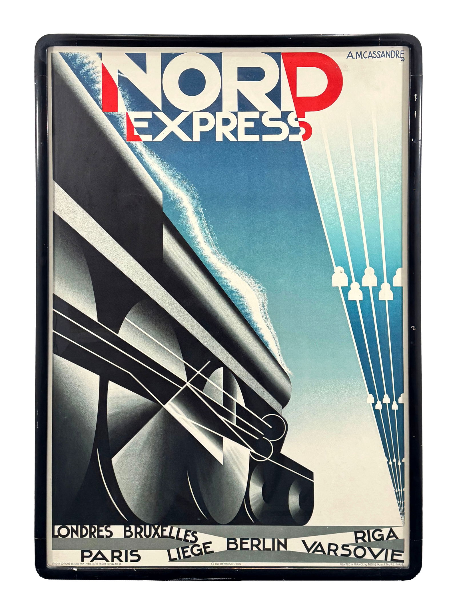 'Nord Express' Lithograph: Framed Nord Express poster designed by A.M. Cassandre At bottom: "Studio Editions 59, rue de Ponthieu Paris 75008. Tel. 527.80.36 / 80 Henri Mouron / Printed in France by Bedos 14,