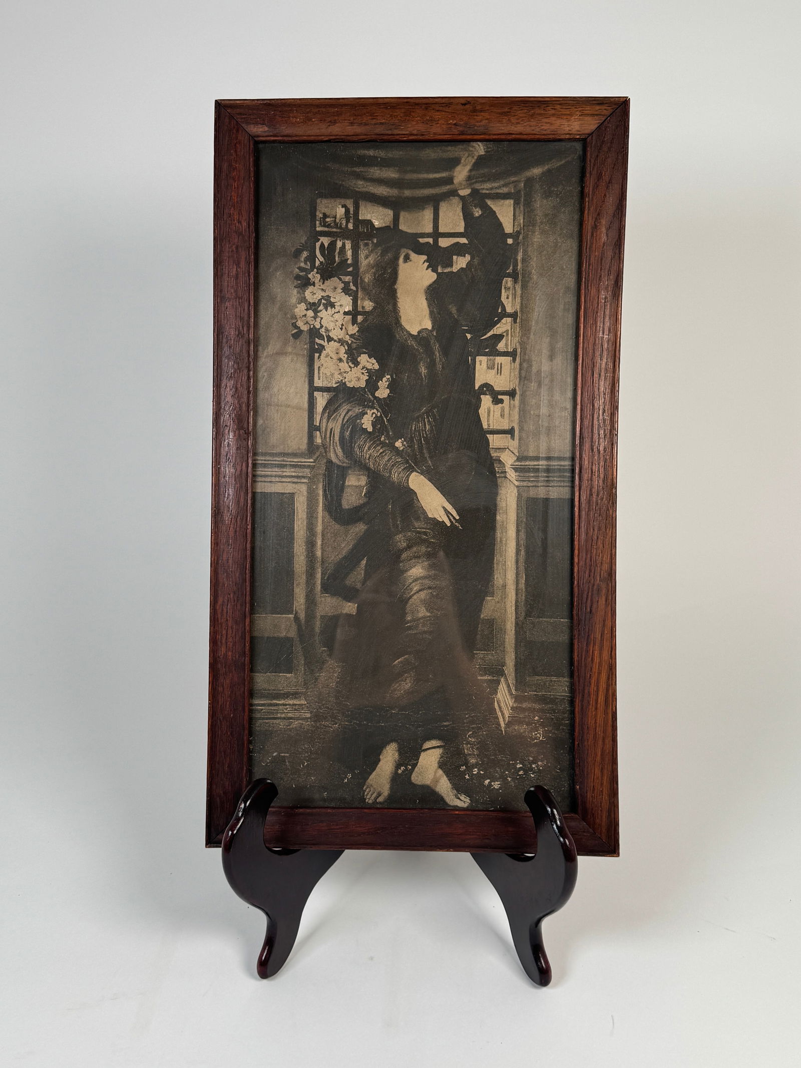 Lithograph After Edward Burne-Jones "Hope": Framed monochrome lithograph after Edward Burne-Jones' 1896 oil painting "Hope." Dimensions: 22.25 x 12.25 inches.