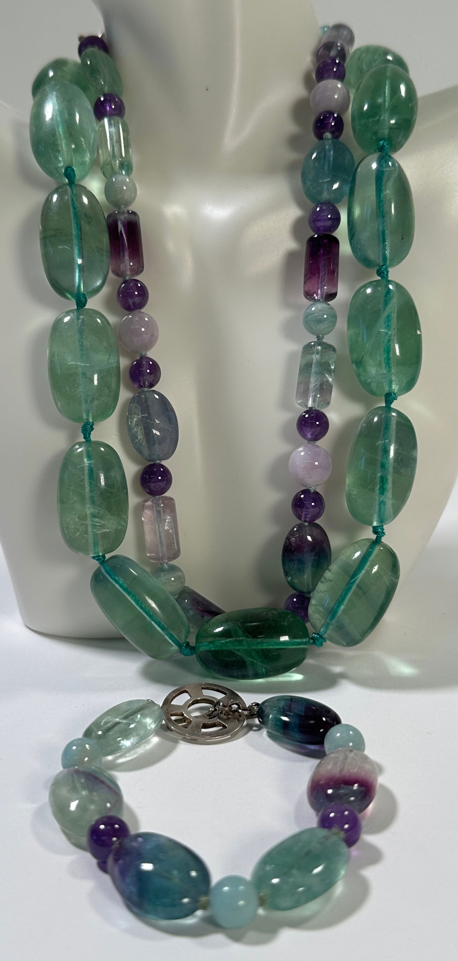 Fluorite Bead Necklace and Bracelet Set (1 of 9)