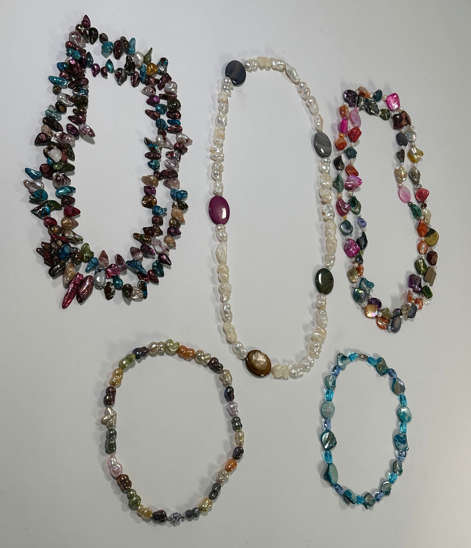 Five Beaded Necklaces with Pearls and Shells - 7