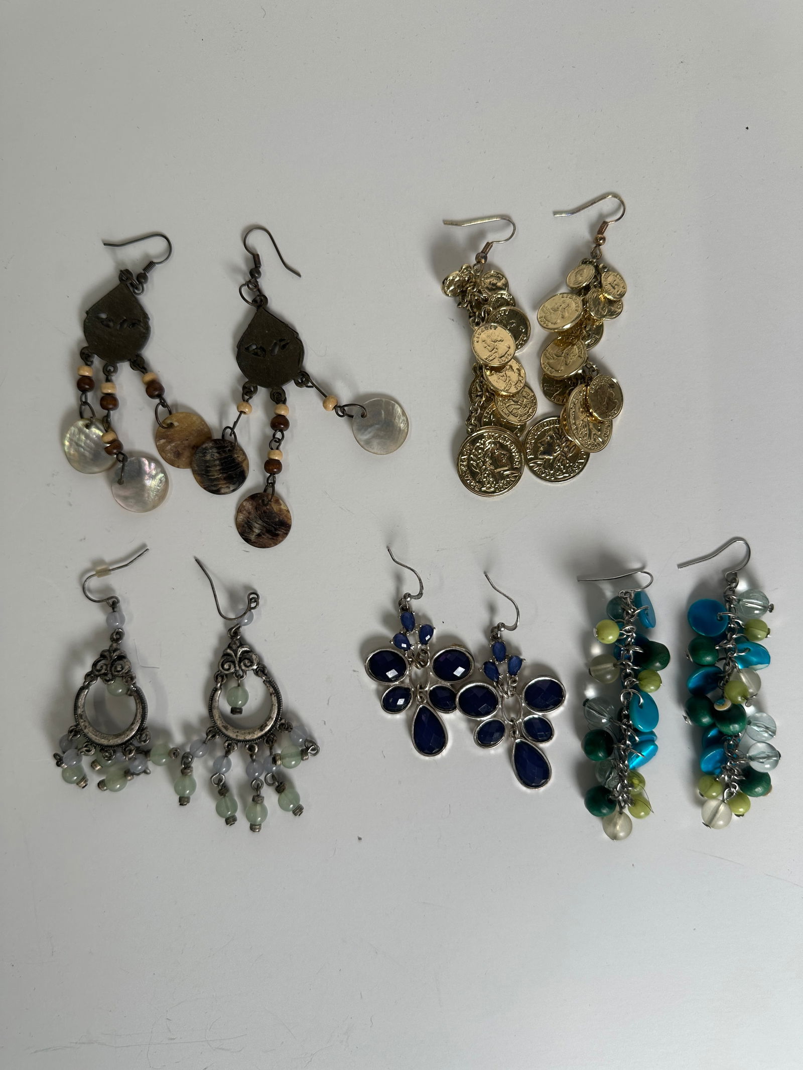 Assorted Fashion Earrings - 5 Pairs: Collection of 5 pairs of fashion earrings. Includes beaded, metal, and stone-accented designs. Weight: 2.5 oz.
