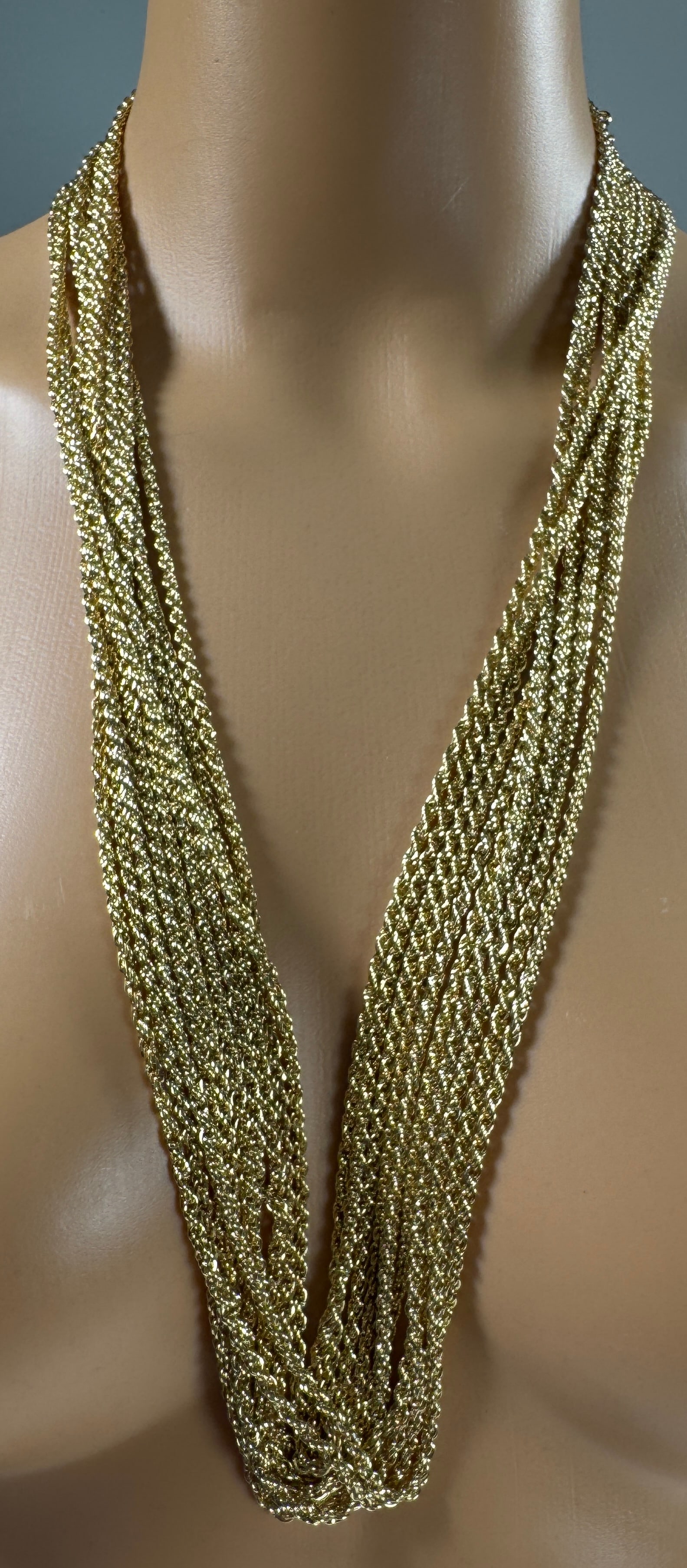Gold Tone Necklaces: Gold tone necklaces. Weighs 5 oz. Longest strand measures 14.5 inches.