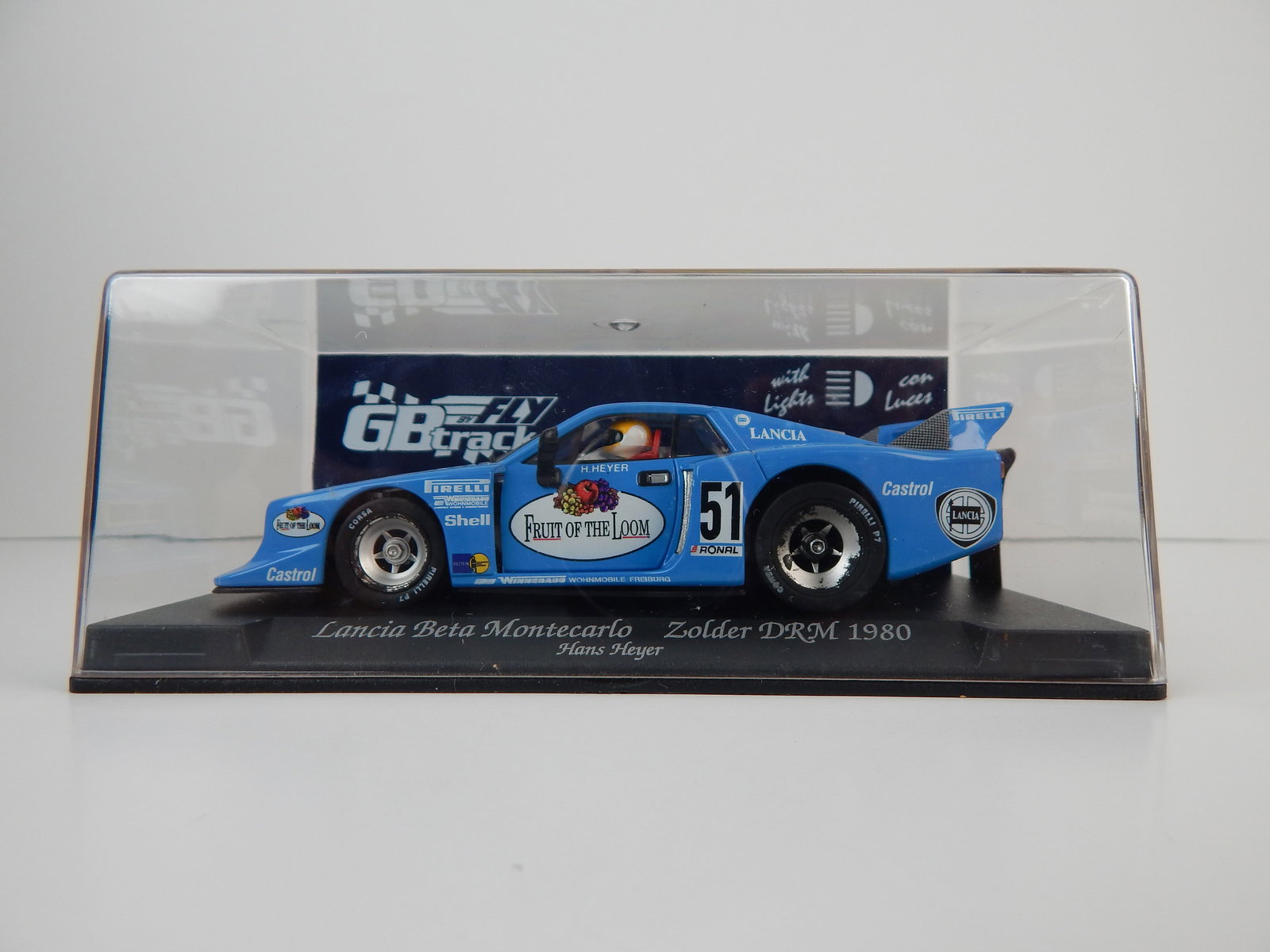 Lancia Beta Montecarlo Zolder DRM 1980 #51: Lancia Beta Montecarlo Zolder DRM 1980 Hans Heyer #51 1/32 Slot Car. Reference #GB35L, with original case. Weight: 7 oz.