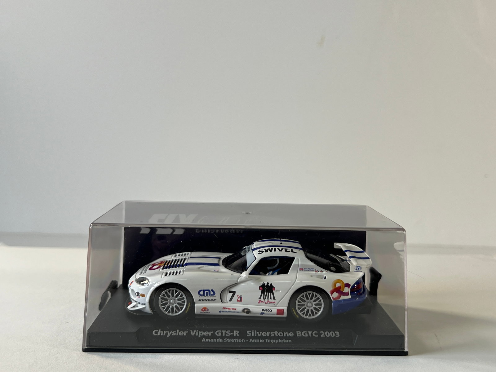 Fly Car Model Chrysler Viper GTS-R Silverstone BGTC 2003 #7: Fly Car Model Chrysler Viper GTS-R Silverstone BGTC 2003 Stretton - Templeton #7 Swivel 1/32 Slot Car A-208. Reference #88131, with original case. Weight: 7 oz.