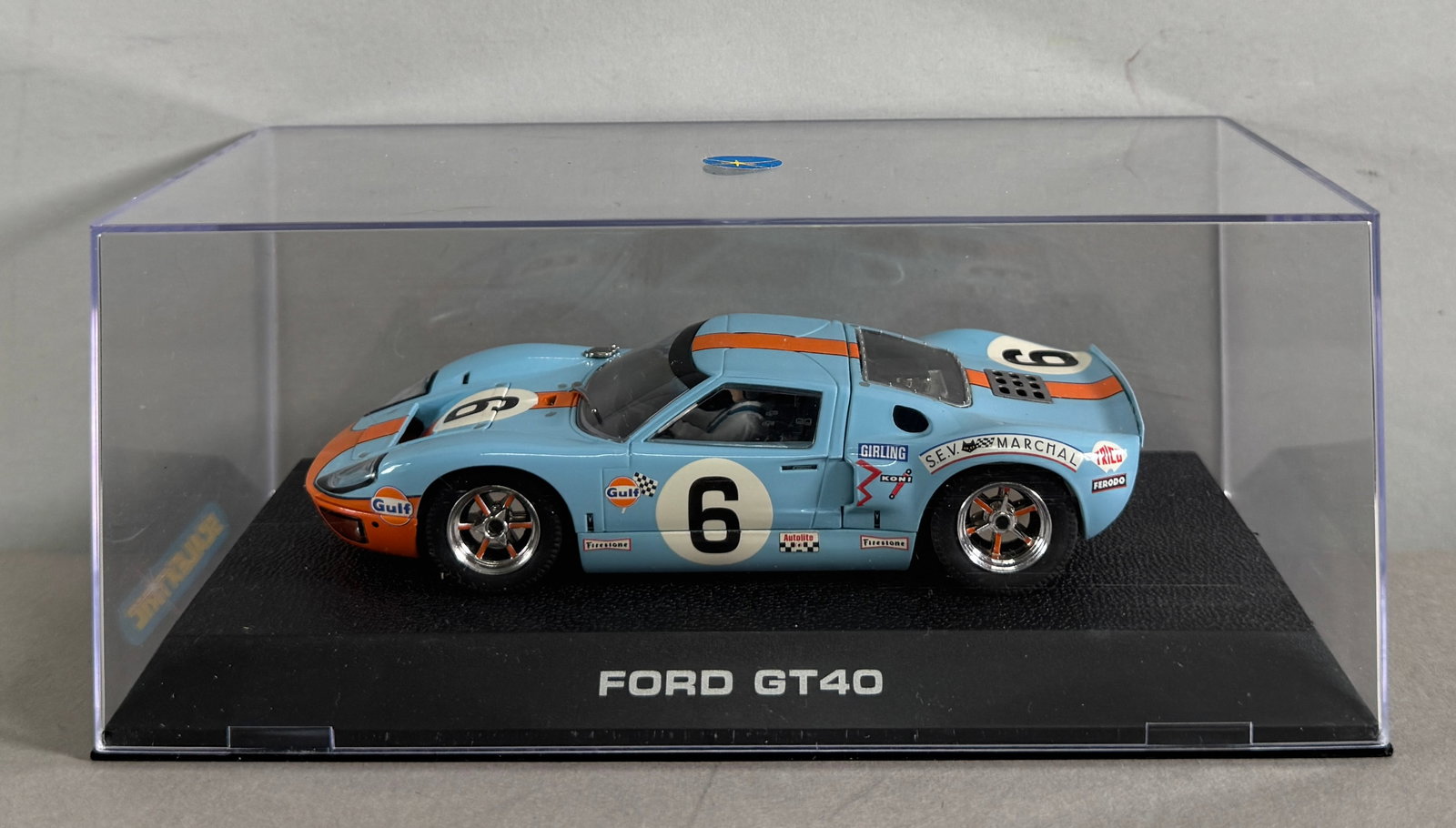 Scalextric Ford GT40 #6 Gulf: Scalextric Ford GT40 #6 Gulf 1/32 Slot Car, with original case. 