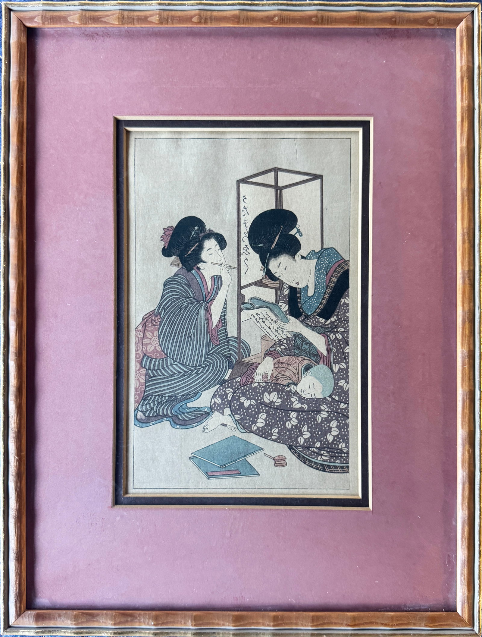 Framed Kitagawa Utamaro Japanese Woodblock Print (1 of 2)