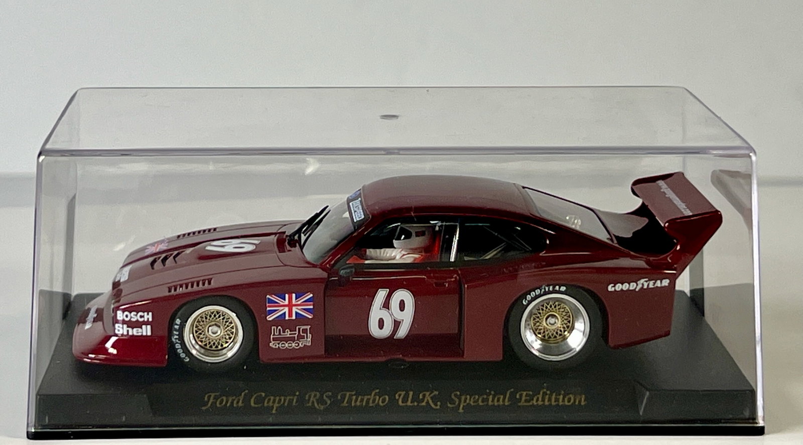 Fly Car Model Ford Capri RS Turbo UK Special Edition #69: Fly Car Model Ford Capri RS Turbo UK Special Edition #69 Bosch - Shell 1/32 Slot Car, with original case. Weight: 6 oz.