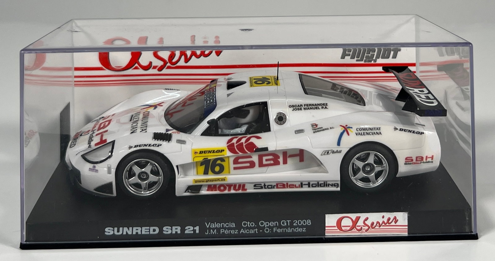 Flyslot Sunred SR21 GT Open Valencia 2008 #16: Flyslot Sunred SR21 GT Open Valencia 2008 Aicart - Fernandez #16 SBH 1/32 Slot Car. Reference #M01102, with original case. Weight: 7 oz.