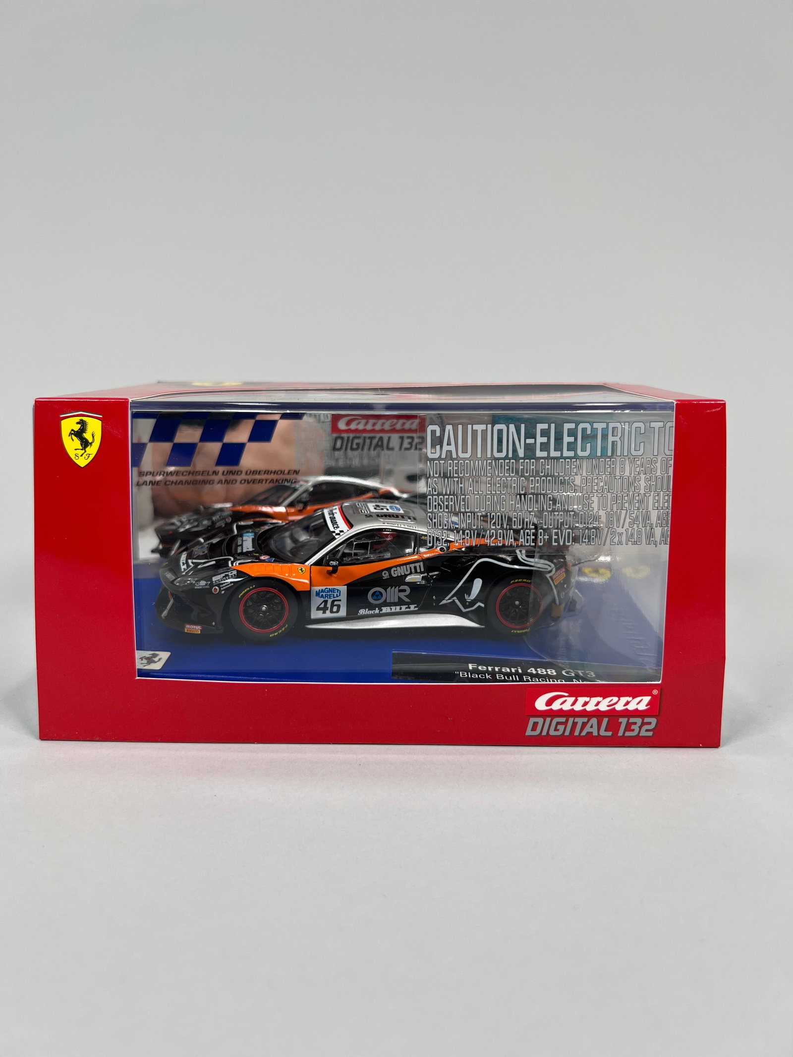 Carrera Digital 132 Ferrari 488 GT3 Black Bull Racing #46: Carrera Digital 132 Ferrari 488 GT3 Black Bull Racing #46 1/32 Slot Car, in its original packaging. Weight: 1lb 2oz. Dimensions: 8'' x 5 1/8'' x 4''.
