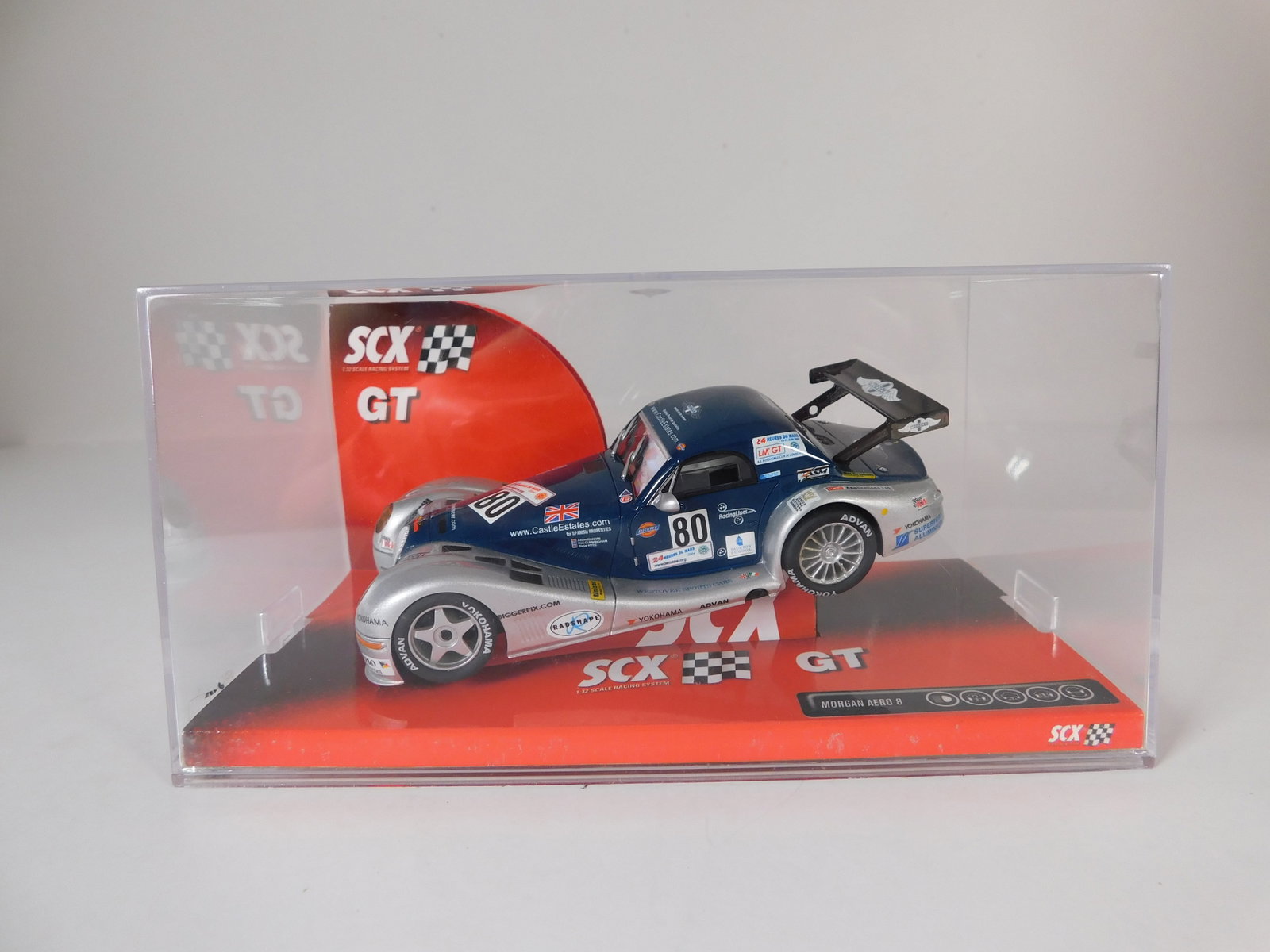 SCX GT Morgan Aero 8 #80: SCX GT Morgan Aero 8 #80 1/32 Slot Car. Reference #63150, with original case. Weight: 7.6 oz.