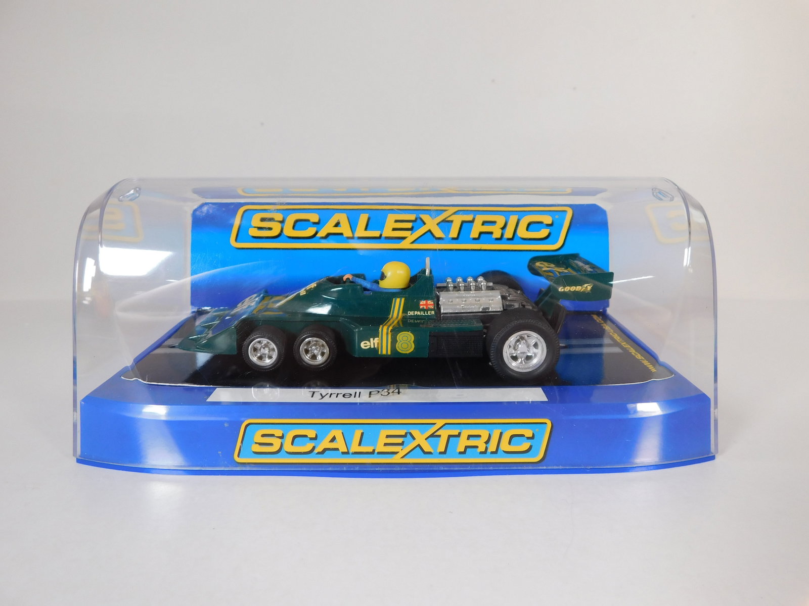 Tyrrell P34 #8 Elf: Tyrrell P34 #8 Elf 1/32 Slot Car. Stored in unoriginal Scaletrix box.