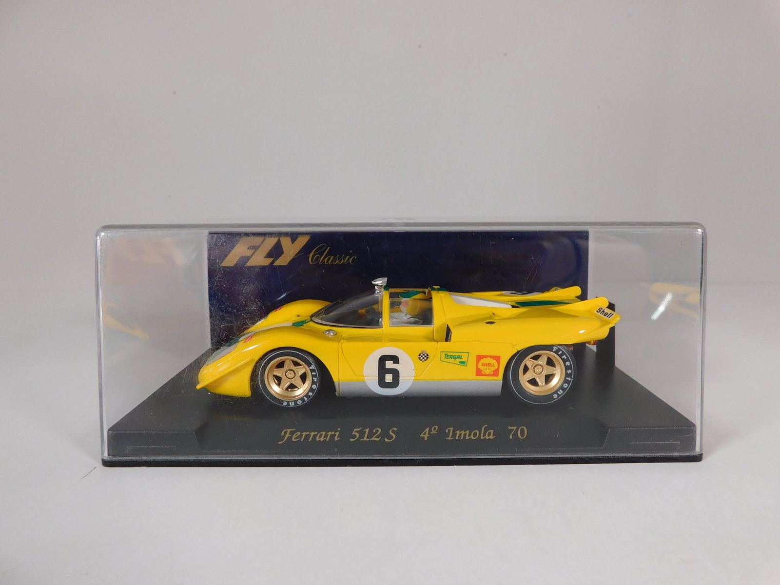 Fly Classic Ferrari 512S 4th Imola 70 #6: Fly Classic Ferrari 512S 4th Imola 70 Amarillo #6 Shell 1/32 Slot Car. Reference #C2, with original case. Weight: 6.3 oz.