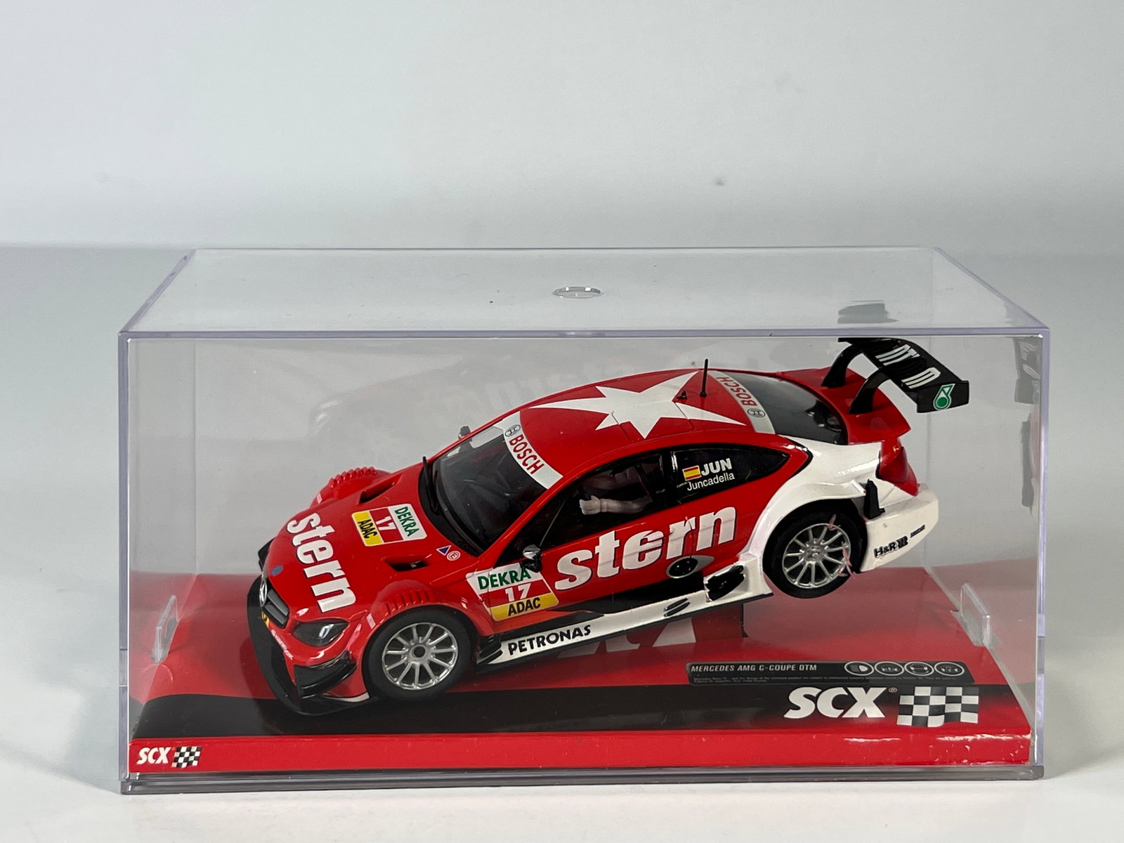 SCX Mercedes AMG C-Coupe DTM #17: SCX Mercedes AMG C-Coupe DTM #17 Stern 1/32 Slot Car, with original case. Case measures 7.25 inches in length and weighs 8.5 oz.