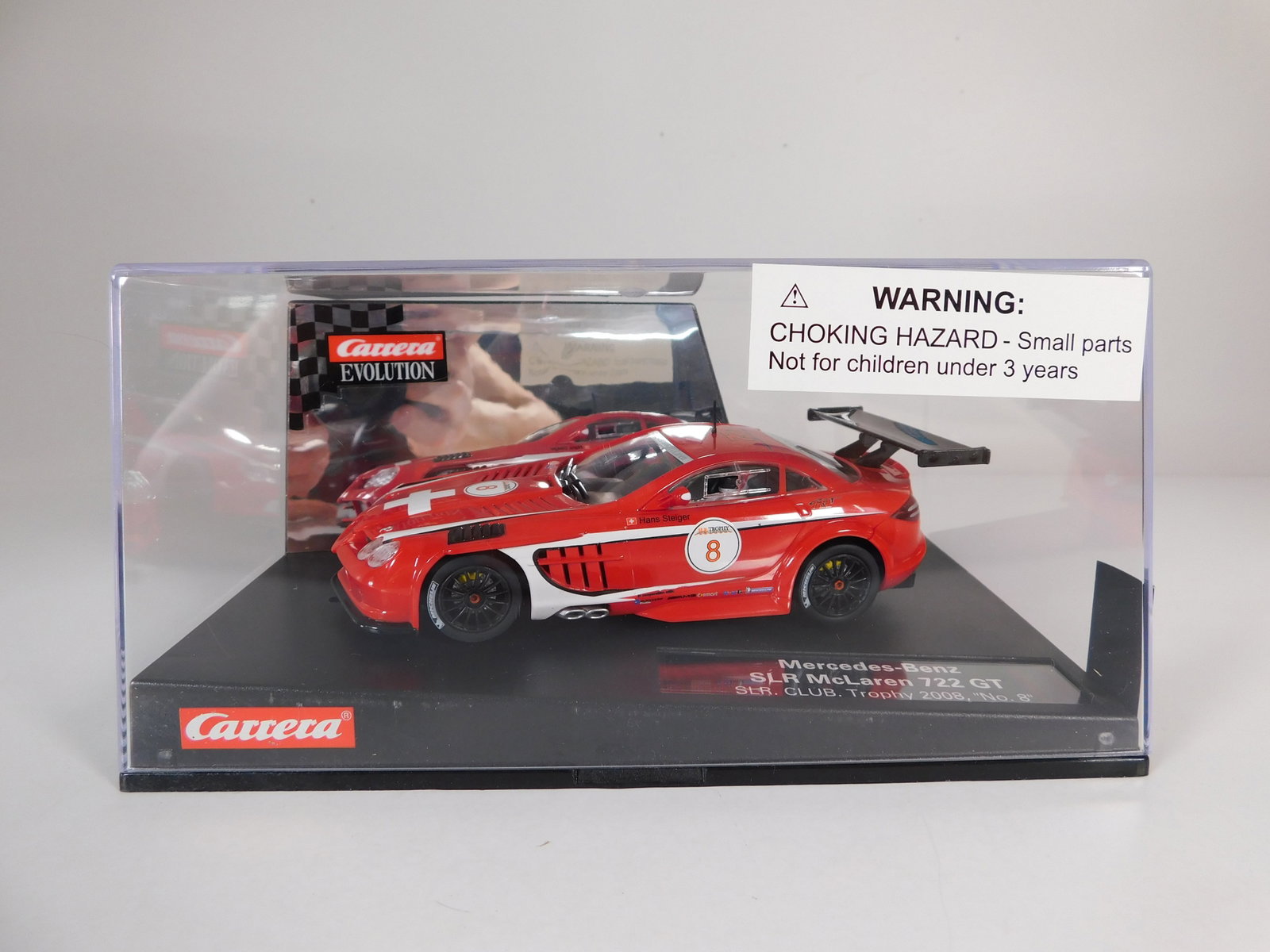 Carrera Evolution Mercedes-Benz SLR McLaren 722 GT #8: Carrera Evolution Mercedes-Benz SLR McLaren 722 GT Club Trophy 2008 #8 1/32 Slot Car. Weight: 15.2 oz. Digitally upgradeable.