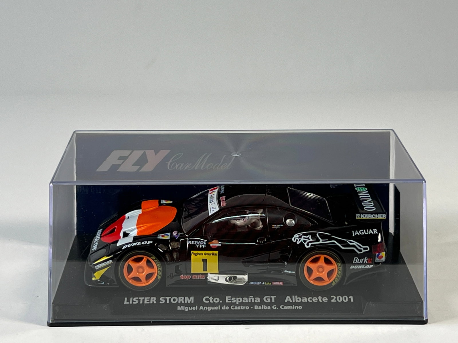 Fly Car Model Lister Storm Cto. EspaÃ±a GT Albacete 2001 #1: Fly Car Model Lister Storm Cto. España GT Albacete 2001 Castro - Camino #1 El Mundo 1/32 Slot Car. Reference #88265, with original case. Weight: 6 oz. 