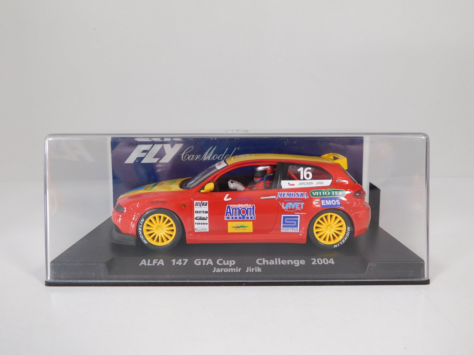 Fly Car Model Alfa 147 GTA Cup Challenge 2004 #16: Fly Car Model Alfa 147 GTA Cup Challenge 2004 Jaromir Jirik #16 Alfa Romeo 1/32 Slot Car A-745. Reference #88197, with original case. Weight: 6.6 oz.
