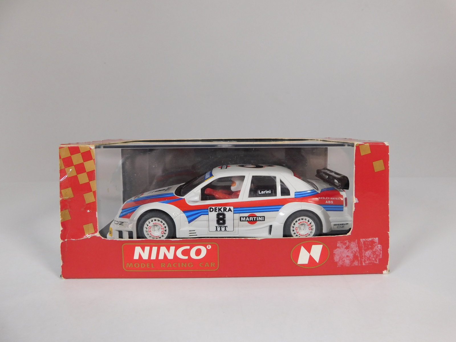 Ninco Model Racing Car Alfa Romeo 155 V6 TI Martini #8: Ninco Model Racing Car Alfa Romeo 155 V6 TI Martini #8 Dekra 1/32 Slot Car. Reference #50112, with original case. Weight: 6.7 oz.