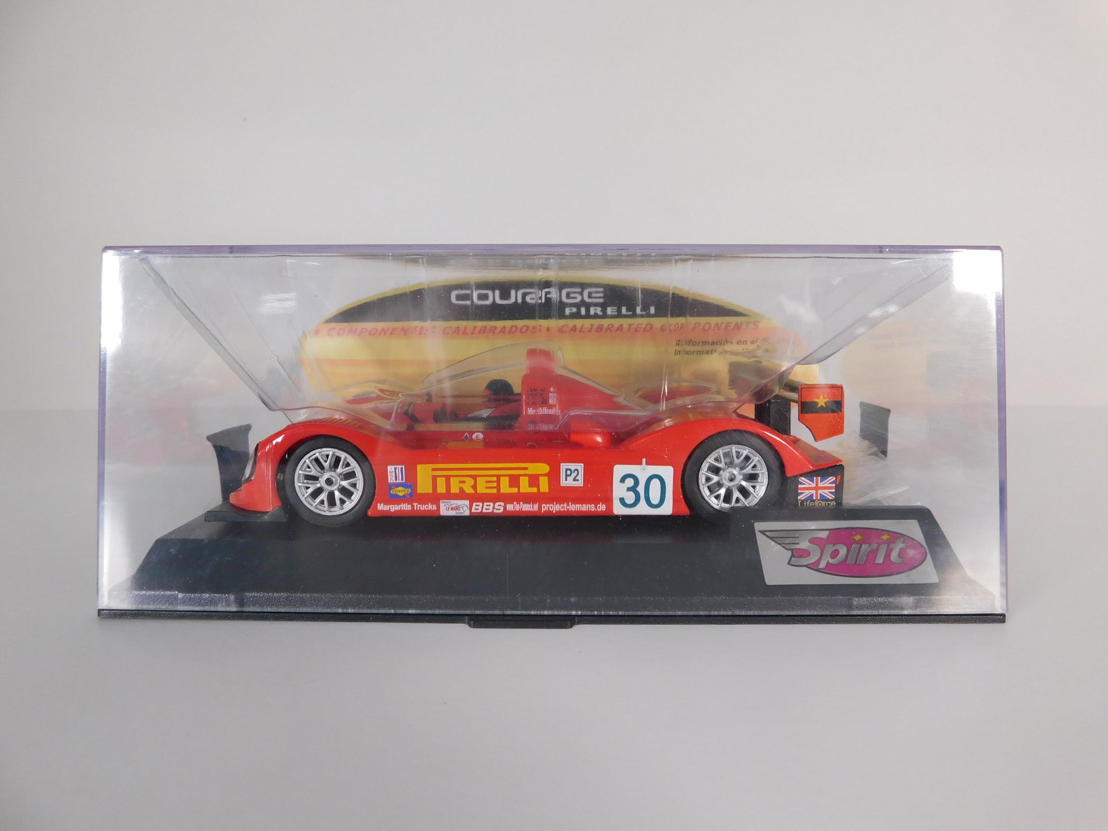 Spirit Courage Pirelli #30: Spirit Courage Pirelli #30 1/32 Slot Car, with original case. Weight: 7.6 oz.