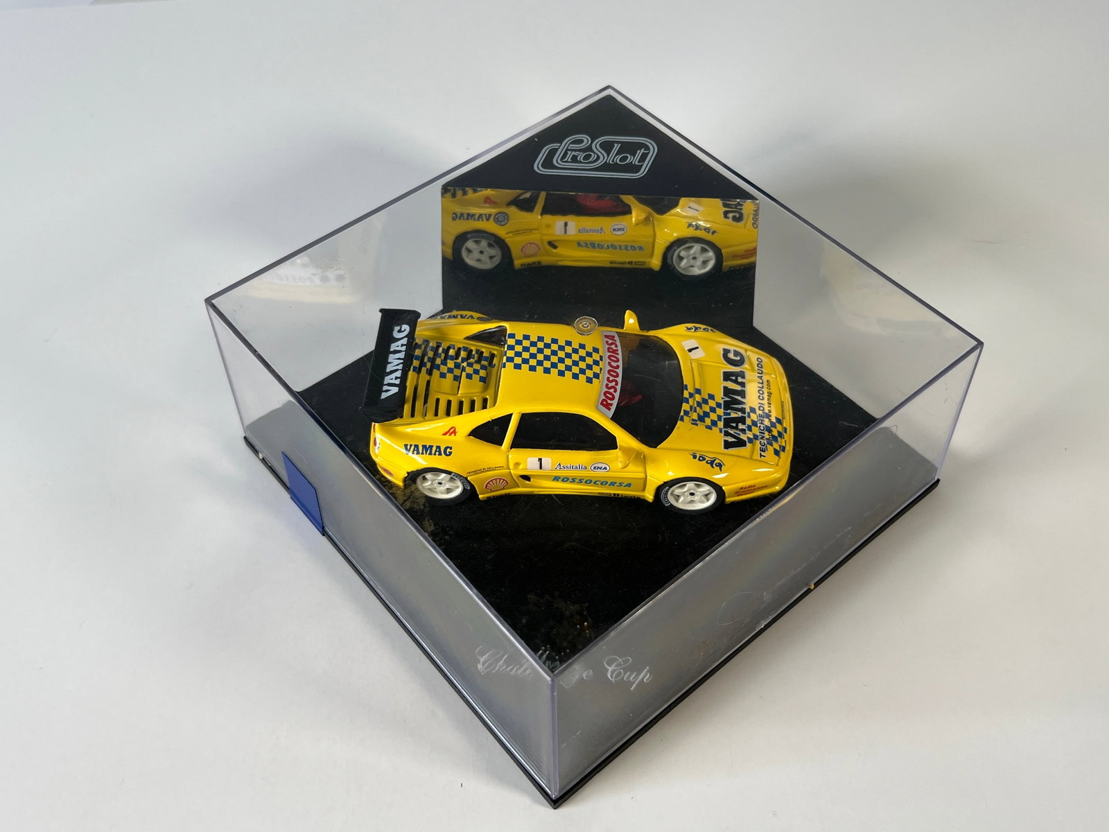 ProSlot Ferrari F355 Challenge Cup #1: ProSlot Ferrari F355 Challenge Cup #1 Vamag 1/32 Slot Car. Reference #PS1010, with original case. Weight: 10 oz.