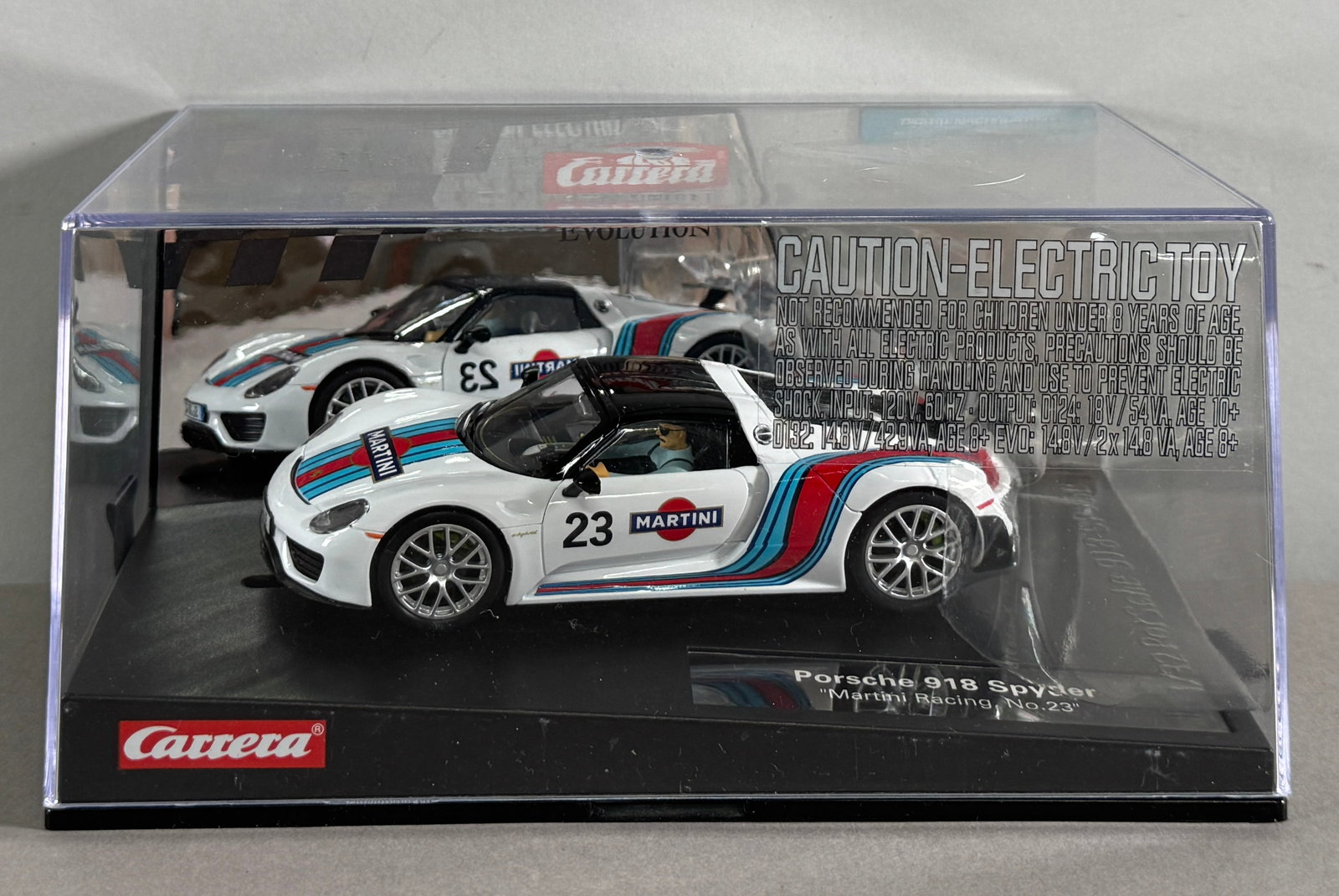 Carrera Evolution Porsche 918 Spyder Martini Racing #23: Carrera Evolution Porsche 918 Spyder Martini Racing #23 Martini 1/32 Slot Car. Reference #27467, with original case. Digitally upgradeable.