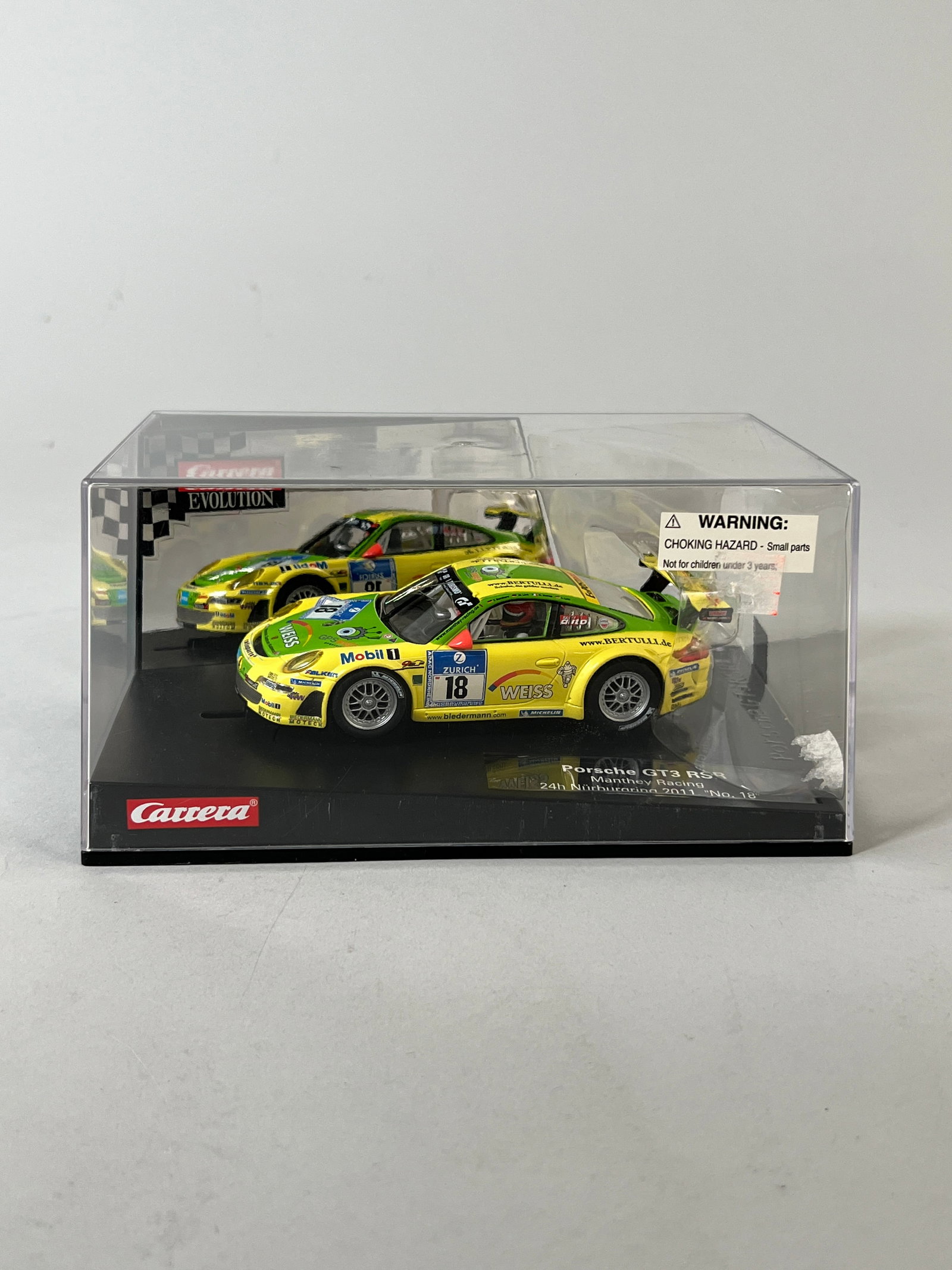 Carrera Evolution Porsche GT3 RSR #18: Carrera Evolution Porsche GT3 RSR #18 1/32 slot cars, 2011 Nürburgring 24 Hours race. 