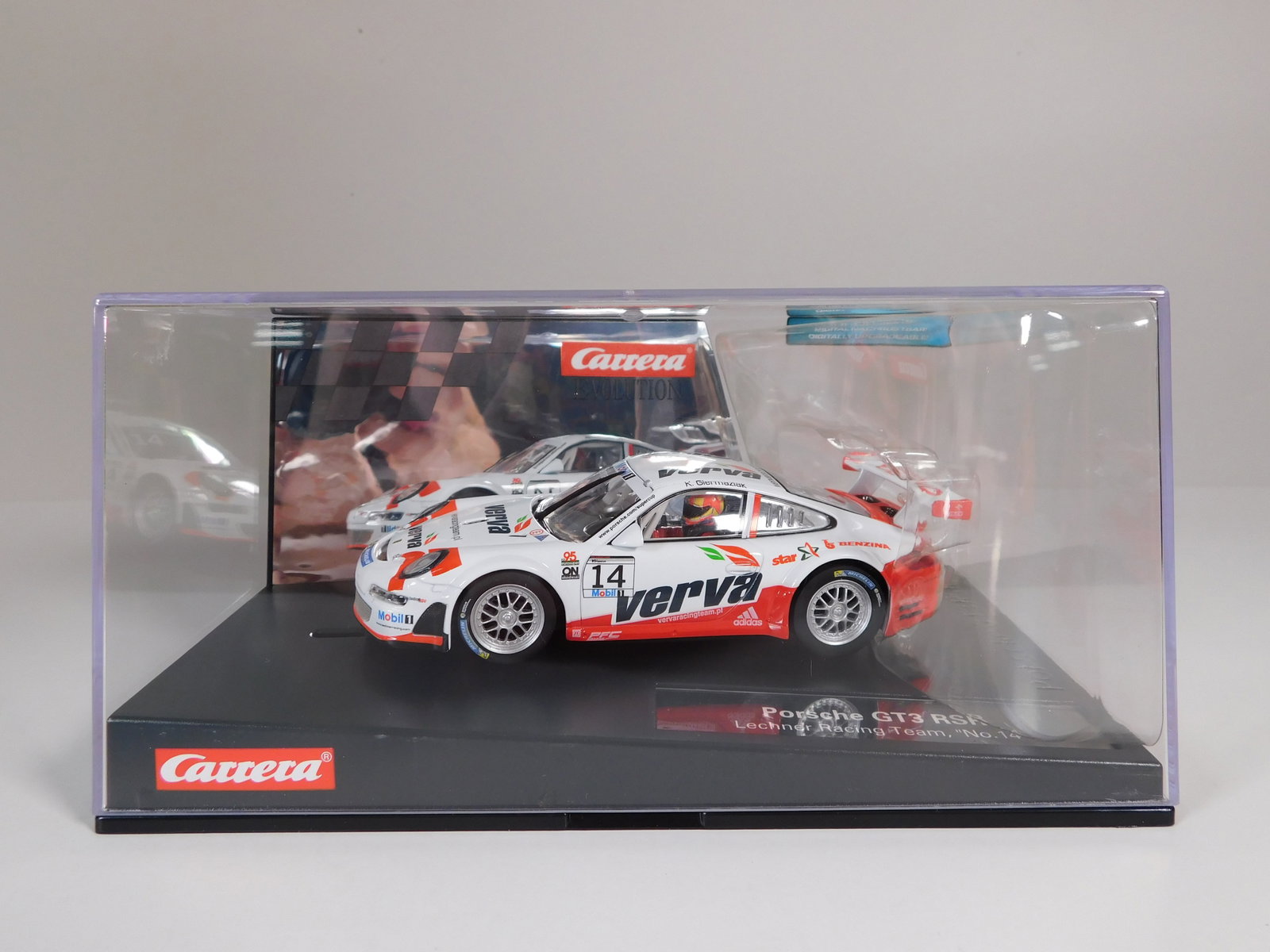 Carrera Evolution Porsche GT3 RSR Lechner Racing Team #14: Carrera Evolution Porsche GT3 RSR Lechner Racing Team #14 Verva 1/32 Slot Car. Reference #20027507, with original case. Weight 17oz. Digitally upgradeable.