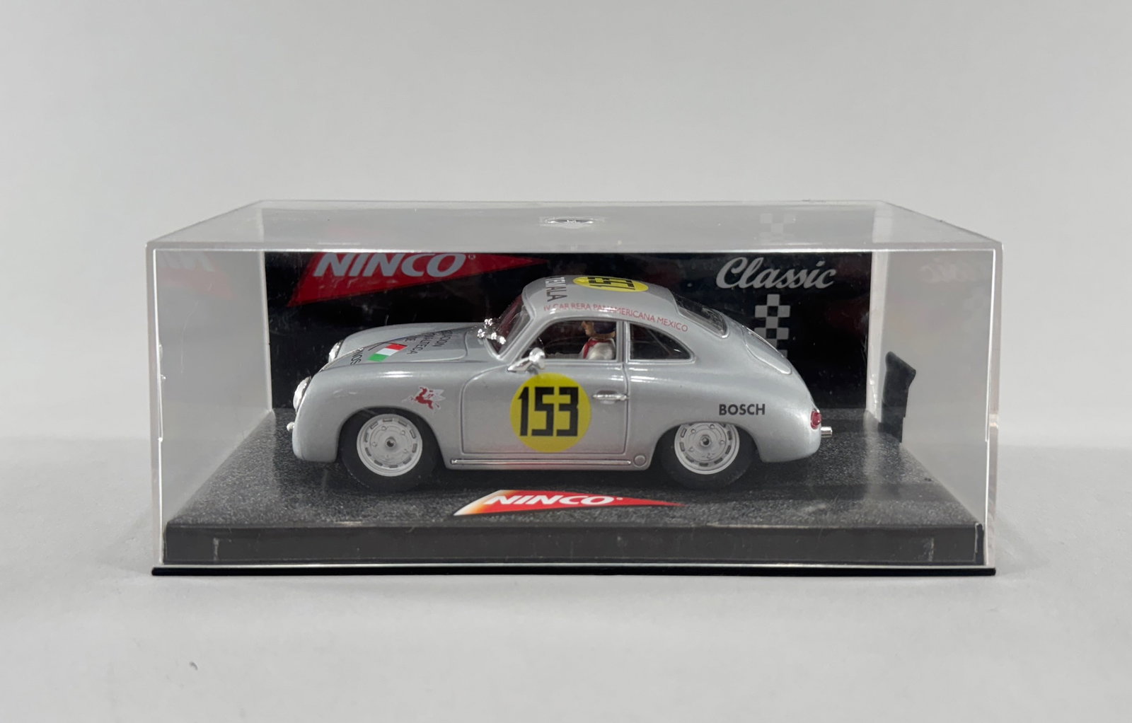Ninco Classic Porsche 356 Carrera 2 "Camino" #153: Ninco Classic Porsche 356 Carrera 2 "Camino" #153 1/32 slot car, in original packaging. Weight 8 oz. Dimensions: 5 1/4'' x 3 5/8'' x 2 5/8''. 