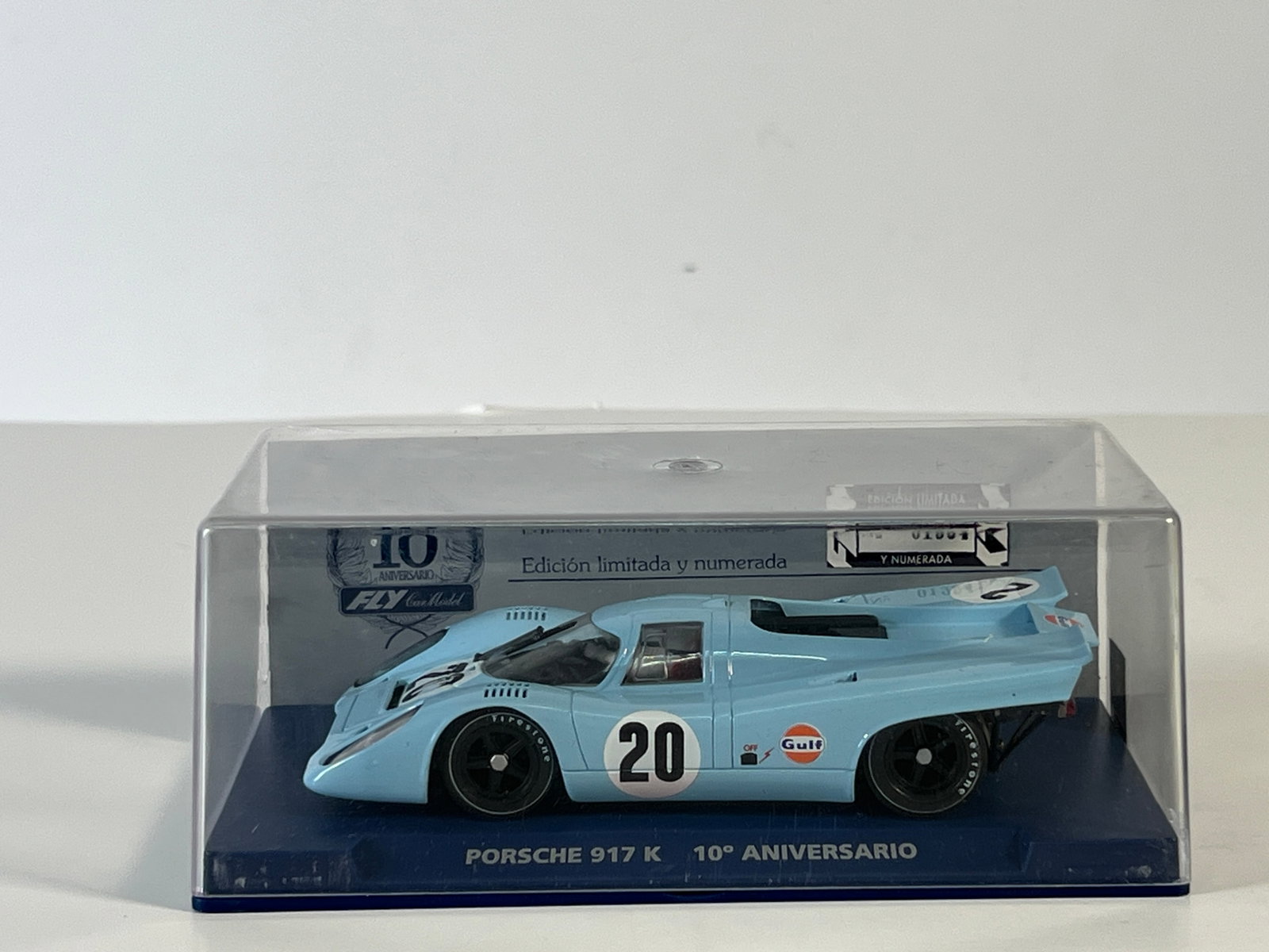 Fly Car Model Porsche 917K 10th Anniversary #20: Fly Car Model Porsche 917K 10th Anniversary #20 Gulf 1/32 Slot Car. Reference #96086, with original case. Weight: 6 oz.