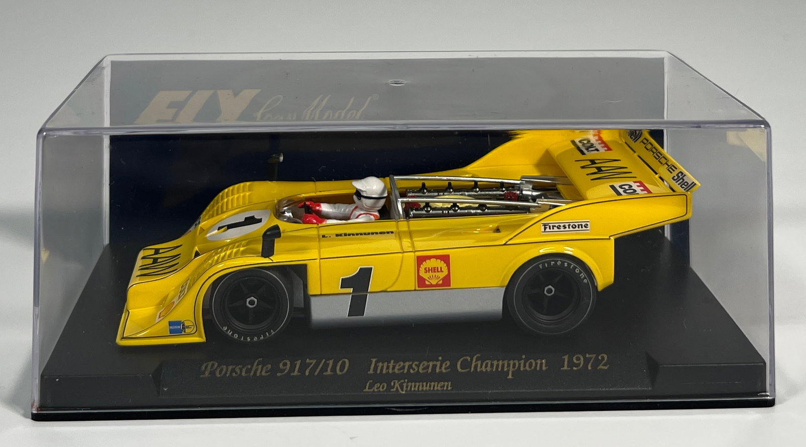 Fly Car Model Porsche 917/10 Interserie Champion 1972 #1: Fly Car Model Porsche 917/10 Interserie Champion 1972 Leo Kinnunen #1 AAW 1/32 Slot Car A166, Reference #88014, with original case. Dimensions: 2.5'' x 6.5''. Weight: 7oz.