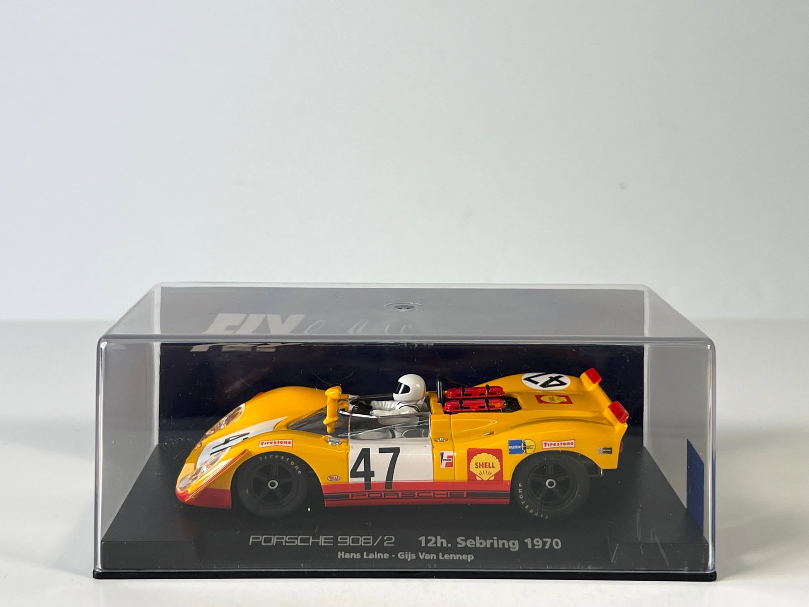 Fly Car Model Porsche 908/2 12h. Sebring 1970 #47: Fly Car Model Porsche 908/2 12h. Sebring 1970 Laine - Lennep #47 Shell 1/32 Slot Car, C-40. Reference #88098, with original case. Weight: 7 oz.