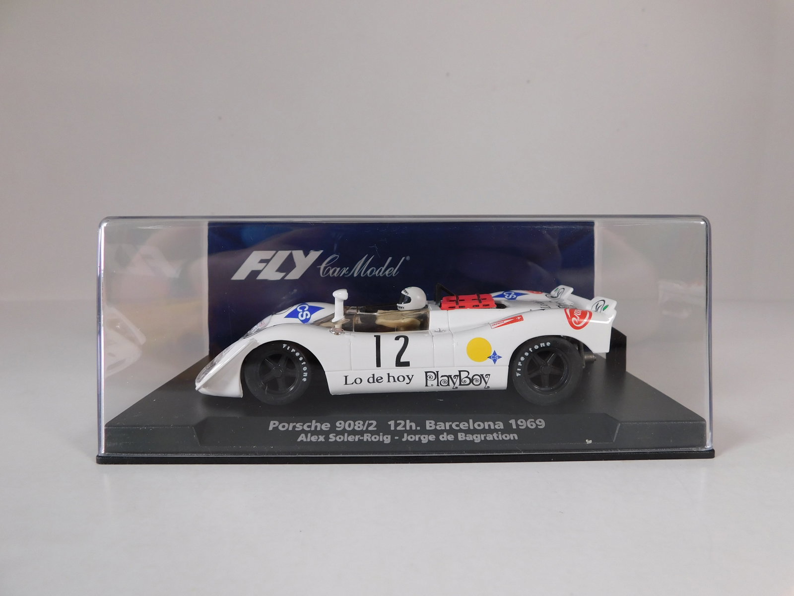 Fly Car Model Porsche 908/2 12h Barcelona 1969 #12: Fly Car Model Porsche 908/2 12h Barcelona 1969 Soler-Roig - Bagration #12 Lo de hoy PlayBoy 1/32 Slot Car. Reference #88248, with original case. Weight: 6.2 oz.