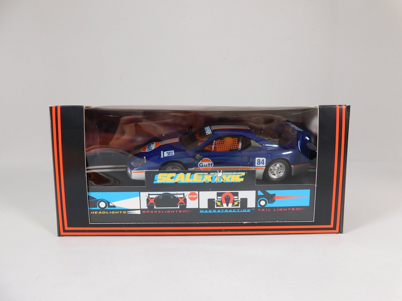Scalextric Ferrari F40 Gulf #84: Scalextric Ferrari F40 Gulf #84 AutoSport 1/32 Slot Car. Reference #C.589, with original case. Weight: 5.4 oz.
