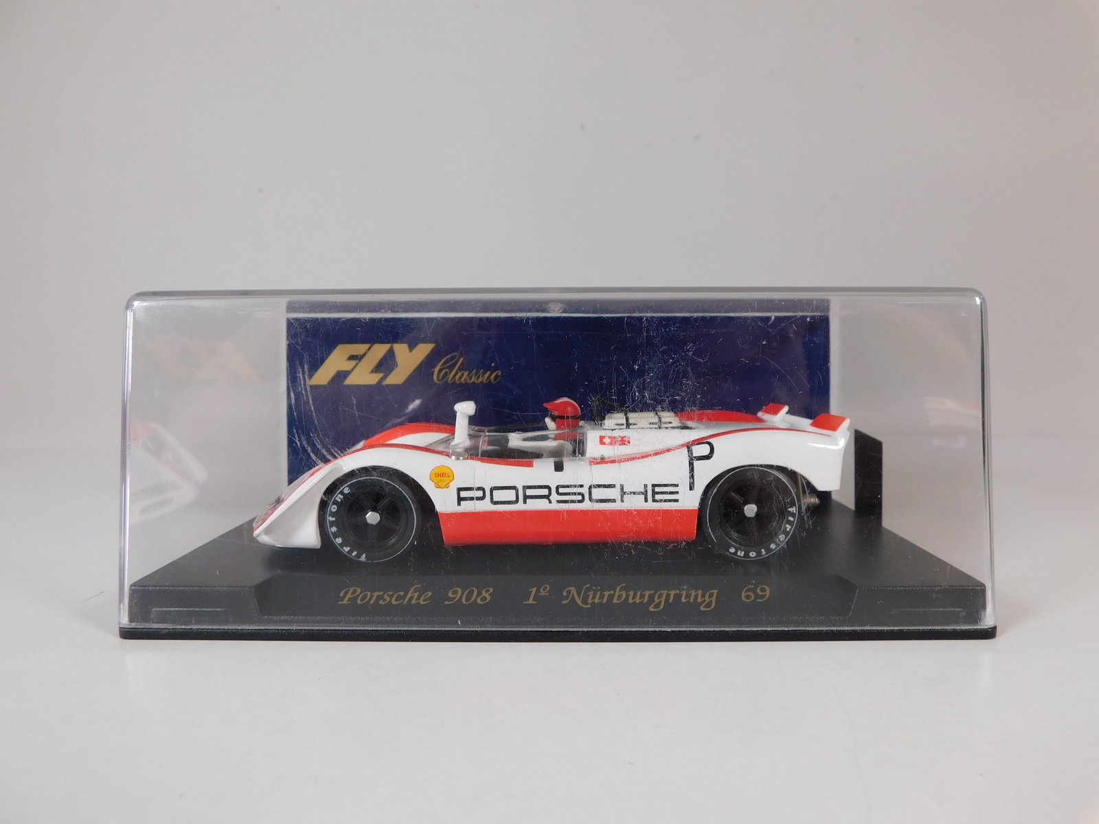 Fly Classic Porsche 908 Blanco 1st Nurburgring 1969: Fly Classic Porsche 908 Blanco 1st Nurburgring 1969 Osterreich 2 1/32 Slot Car. Reference #C11, with original case. Weight: 6.3 oz.