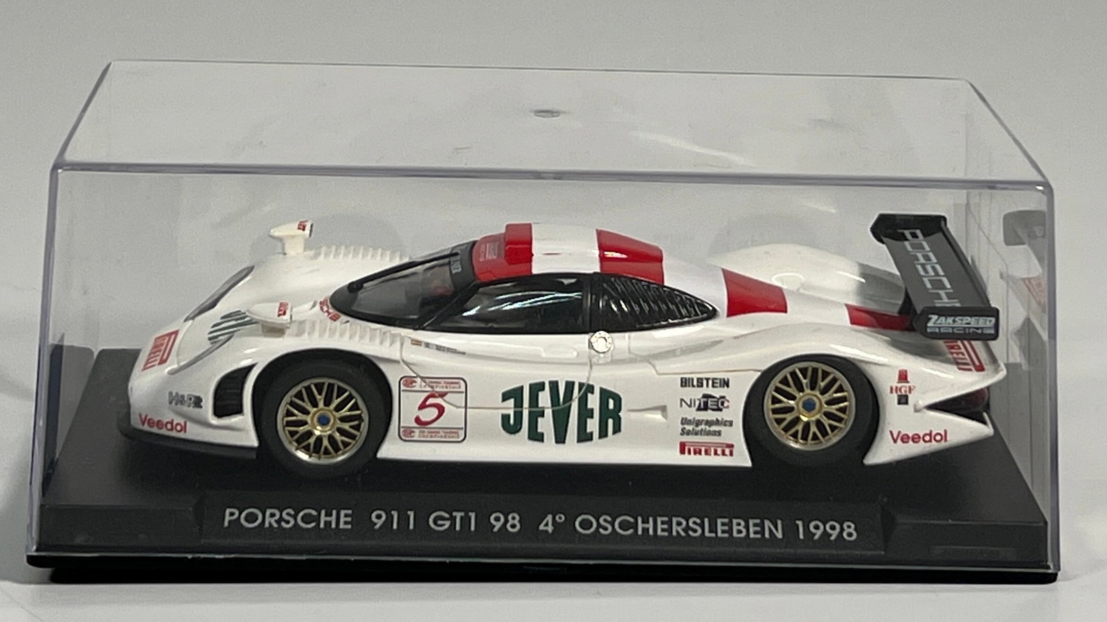 Porsche 911 GTI 98 4th Oschersleben 1998 #5: Porsche 911 GTI 98 4th Oschersleben 1998 #5 Jever 1/32 Slot Car, with original case. Weight: 7oz.