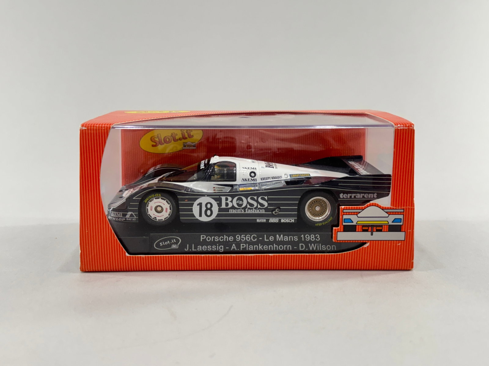 Slot.it Porsche 956C - Le Mans 1983 #18: Slot.it Porsche 956C - Le Mans 1983 #18 Boss 1/32 Slot Car, with original case. Weight: 7.1oz. 