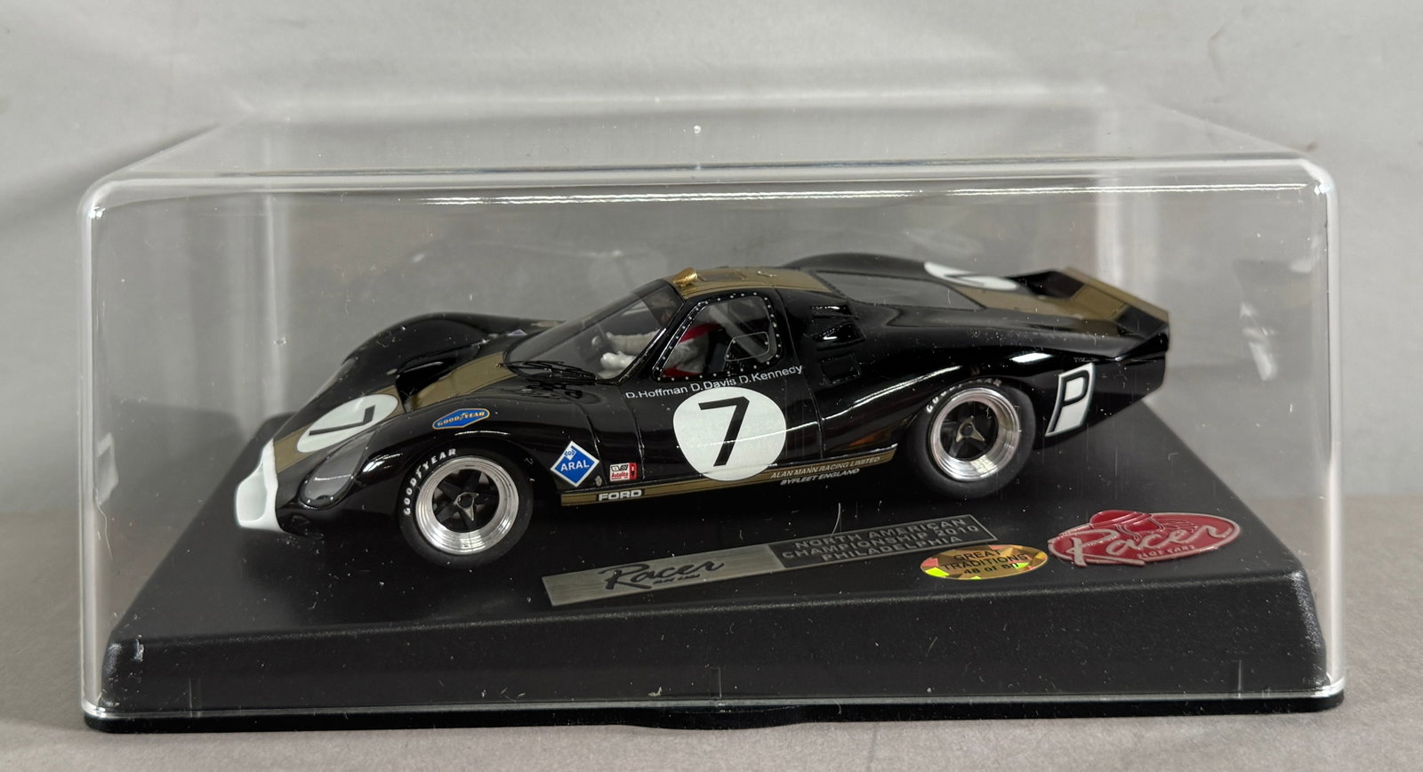 Racer Slot Cars Ford North American Championship 2010 Philadelphia #7: Racer Slot Cars Ford North American Championship 2010 Philadelphia D.Hoffman D. Davis D. Kennedy #7 1/32 Slot Car, with original case. Great Traditions Limited Edition 48 of 50.