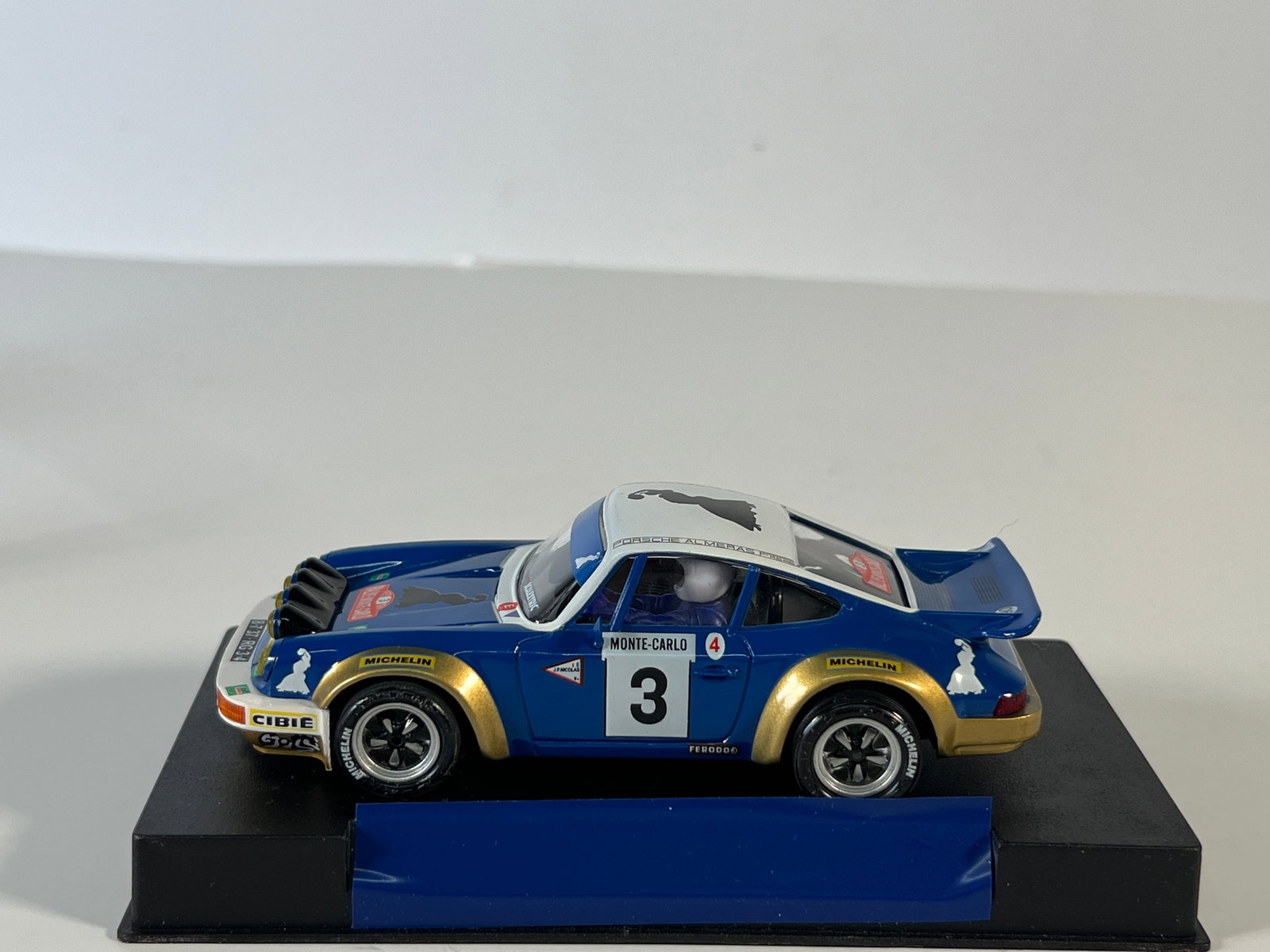 Porsche Almeras Monte Carlo #3: Porsche Almeras Monte Carlo #3 Cibie 1/32 Slot Car, used. Weight: 7 oz.