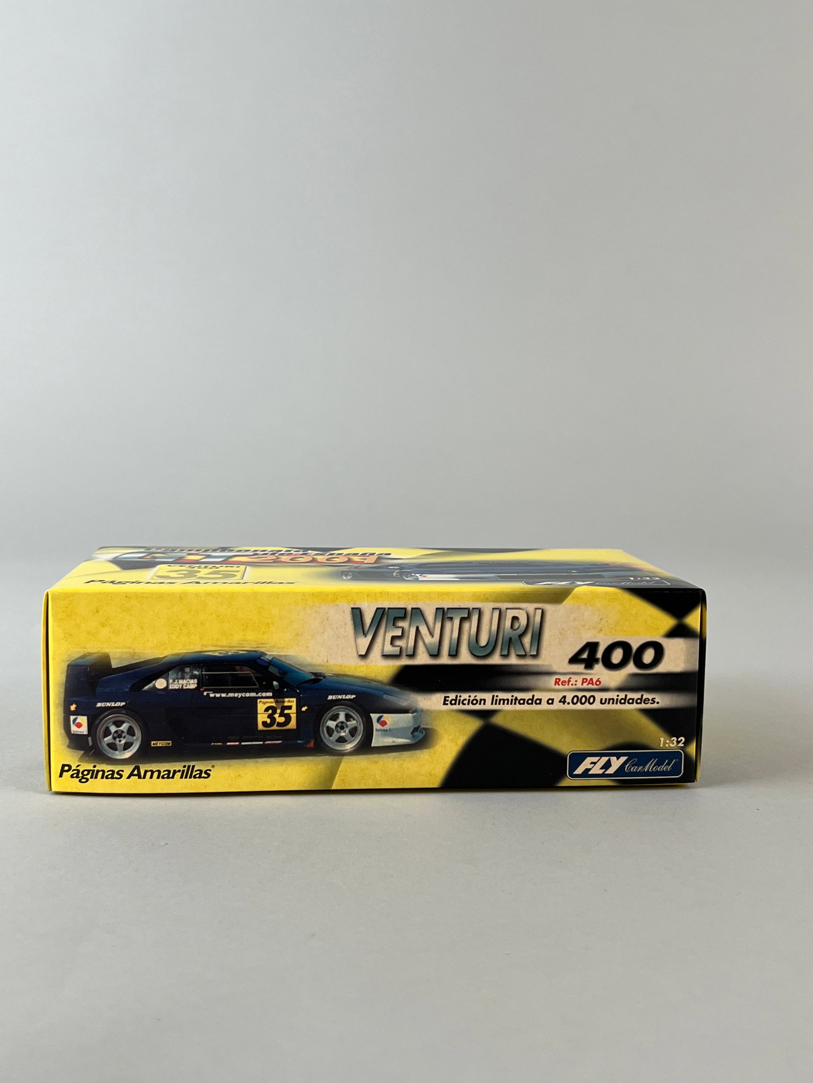 Fly Car Model Venturi 400 GT "PÃ¡ginas Amarillas" 2001 #35: Fly Car Model Venturi 400 GT "Páginas Amarillas" 2001 #35 1/32 Slot Car, with original case. Weight: 9oz. 